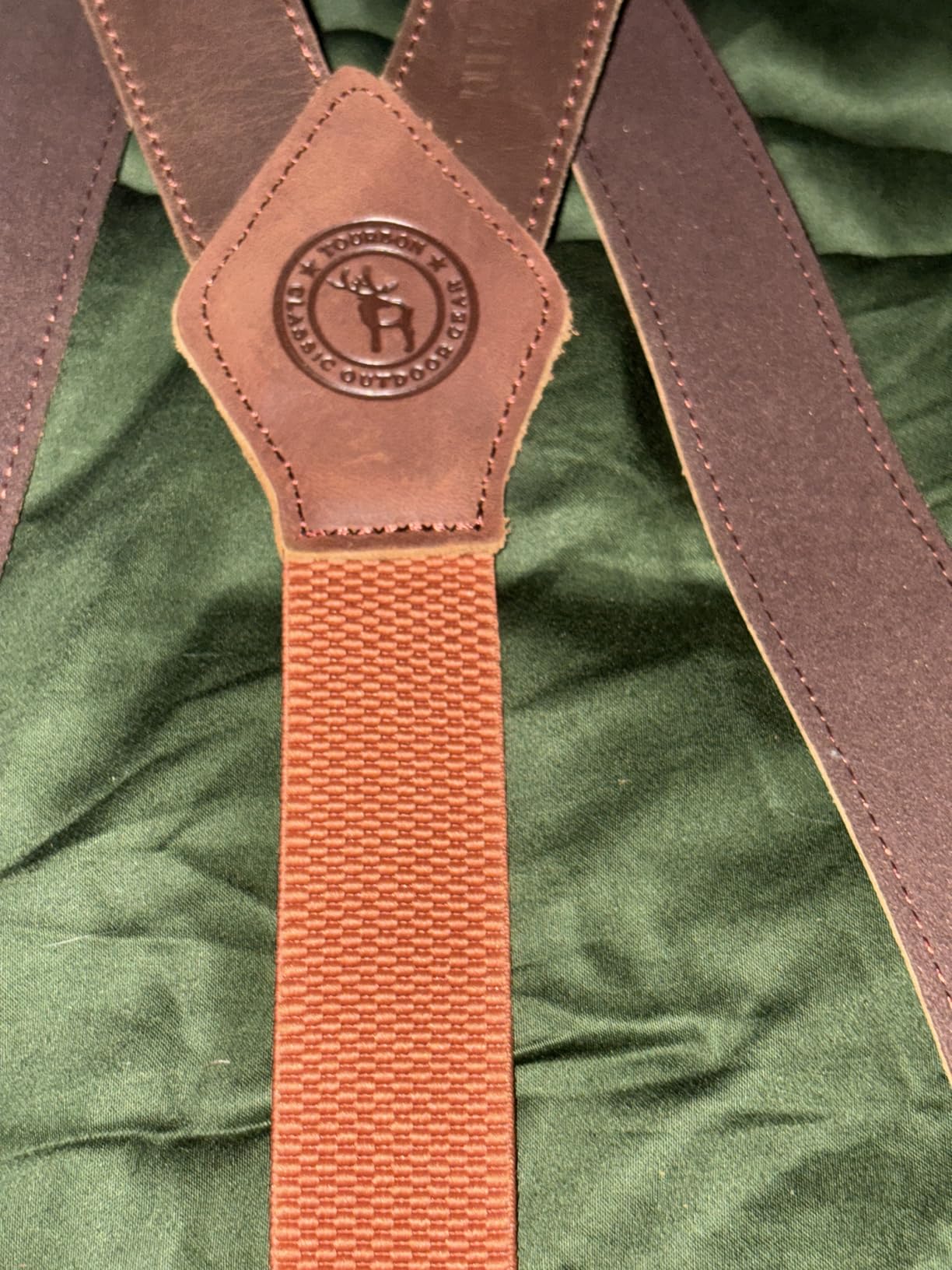 Tourbon Genuine Leather Suspenders for Men Heavy Duty Y Back Design Adjustable Straps with 3 Metal Snap Hooks, Brown customer photo 2