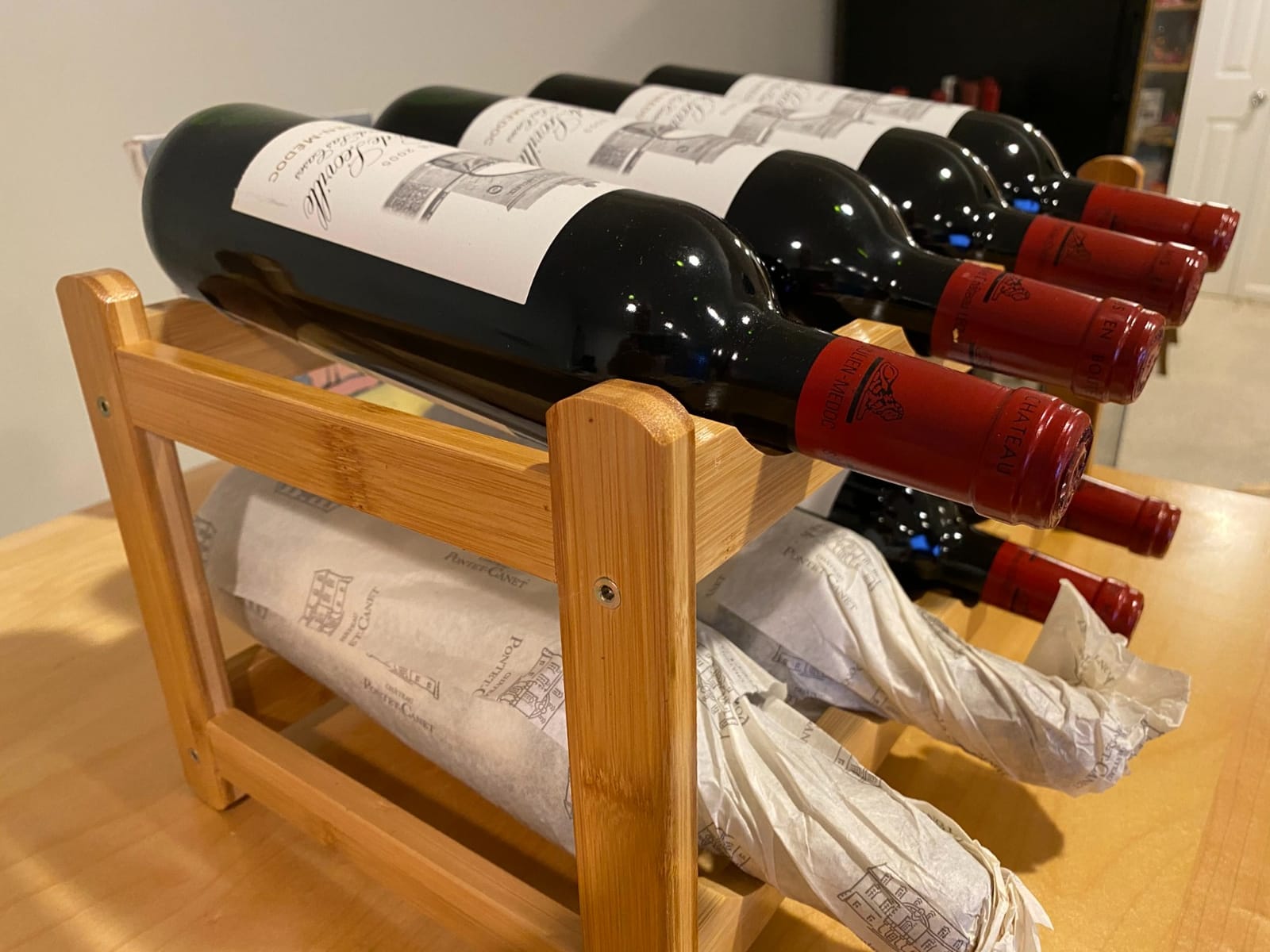 Wine Rack 24-Botttle Freestanding Floor, 6-Tier Wine Rack Shelf with Table Top, Bamboo Display Wine Storage Shelves Kitchen Bar Dining Room Living Room, Natural customer photo 1