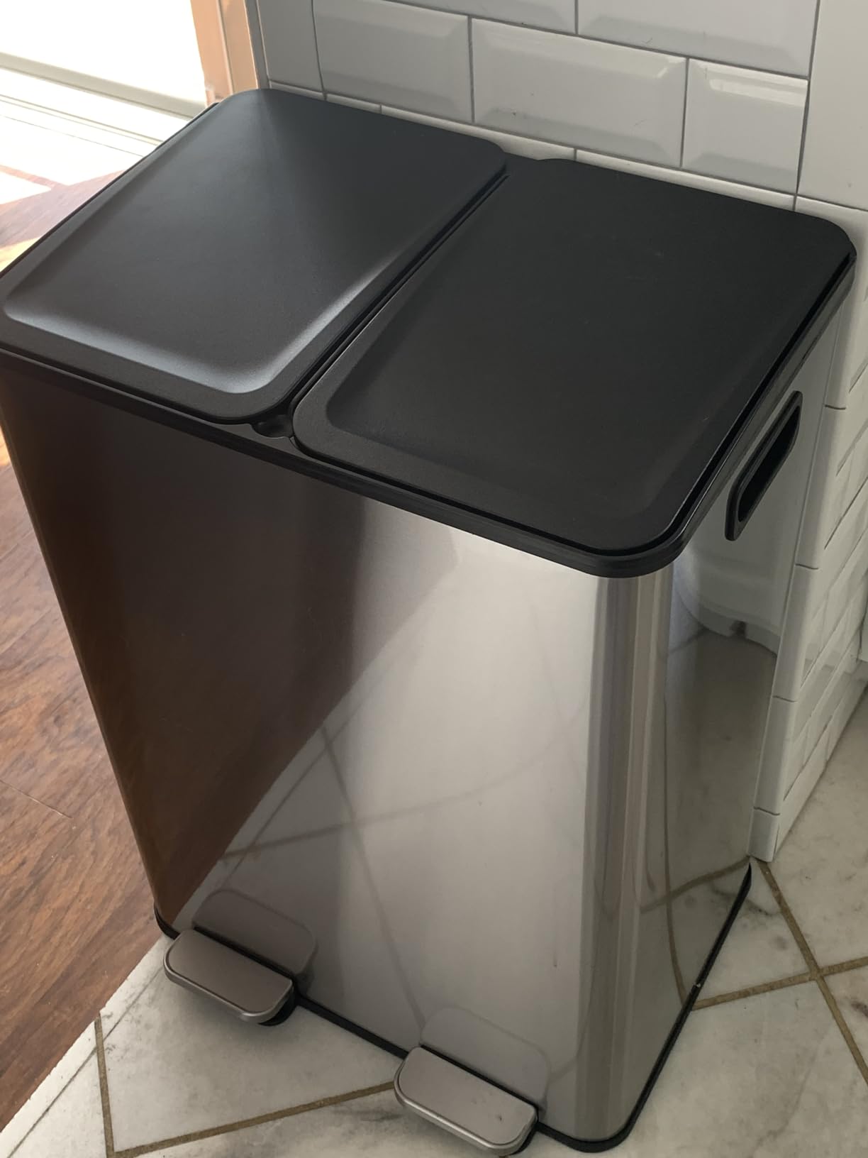 Goplus 19 Gal Motion Sensor Trash Can, 72 L Volume in 4 Containers, Touchless Trash Bin w/Kitchen Waste Bin & 2 Bottom Recycling Bins, Stainless Steel Garbage Can w/Soft Close Lid, Battery Operated customer photo 2