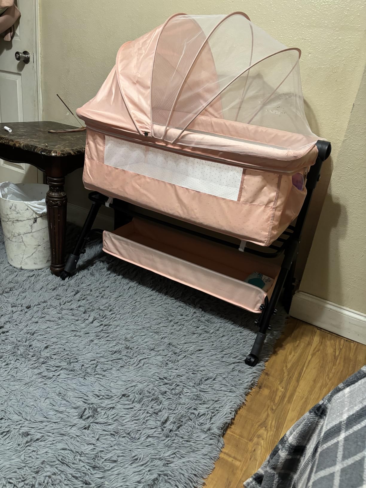 BCOL Baby Bassinet Sleeper, Adjustable Baby Crib, Rocking Bassinets Bedside Sleeper, Easy to Fold Portable Crib Side Bassinet with Breathable Mesh and Wheels (Pink) customer photo 1