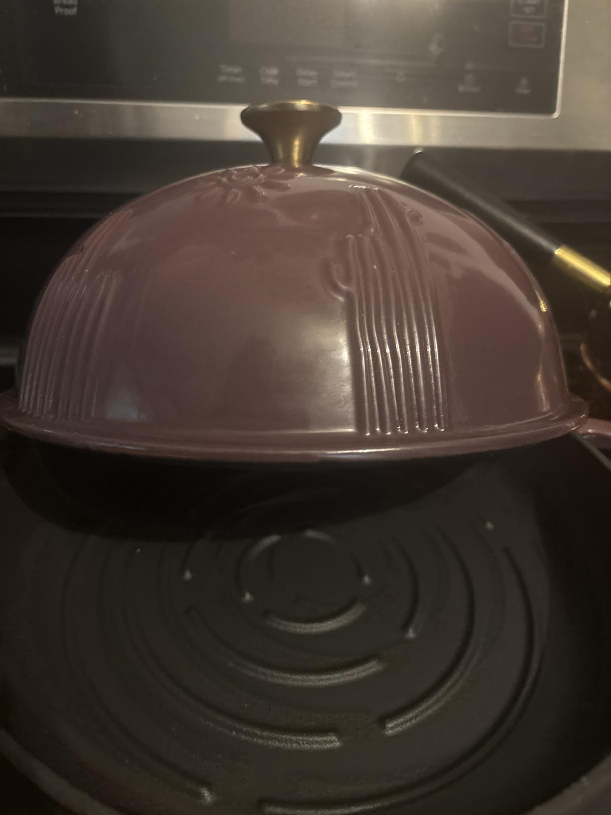 Flavehc Bread Oven Cast Iron Bread Dutch Oven with Cloche Lid for Bread Baking Darkcyan Enameled Cast Iron Bread Oven with Dome Lid for Sourdough, 9.8 Inches customer photo 2