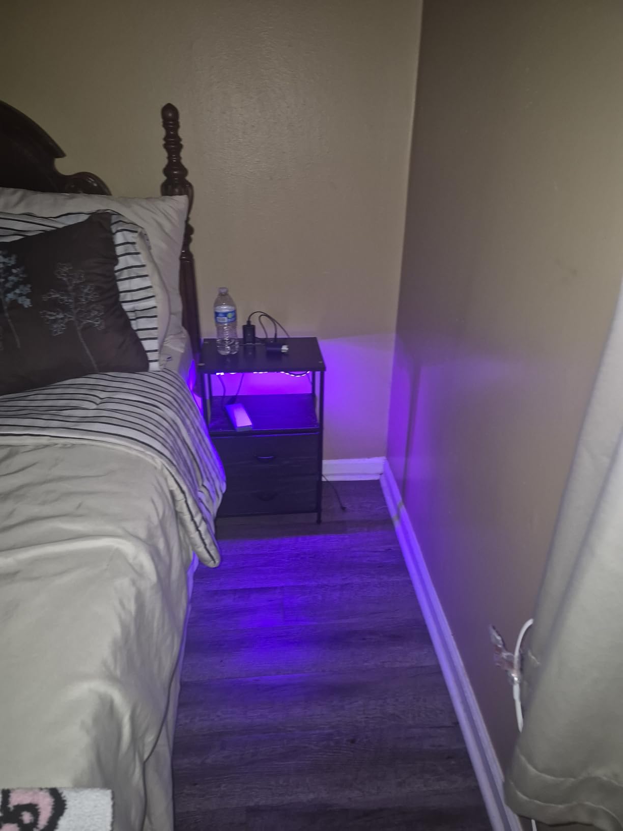 Furologee Nightstand Set of 2 with LED Lights, Charging Station, Black Oak customer photo 2