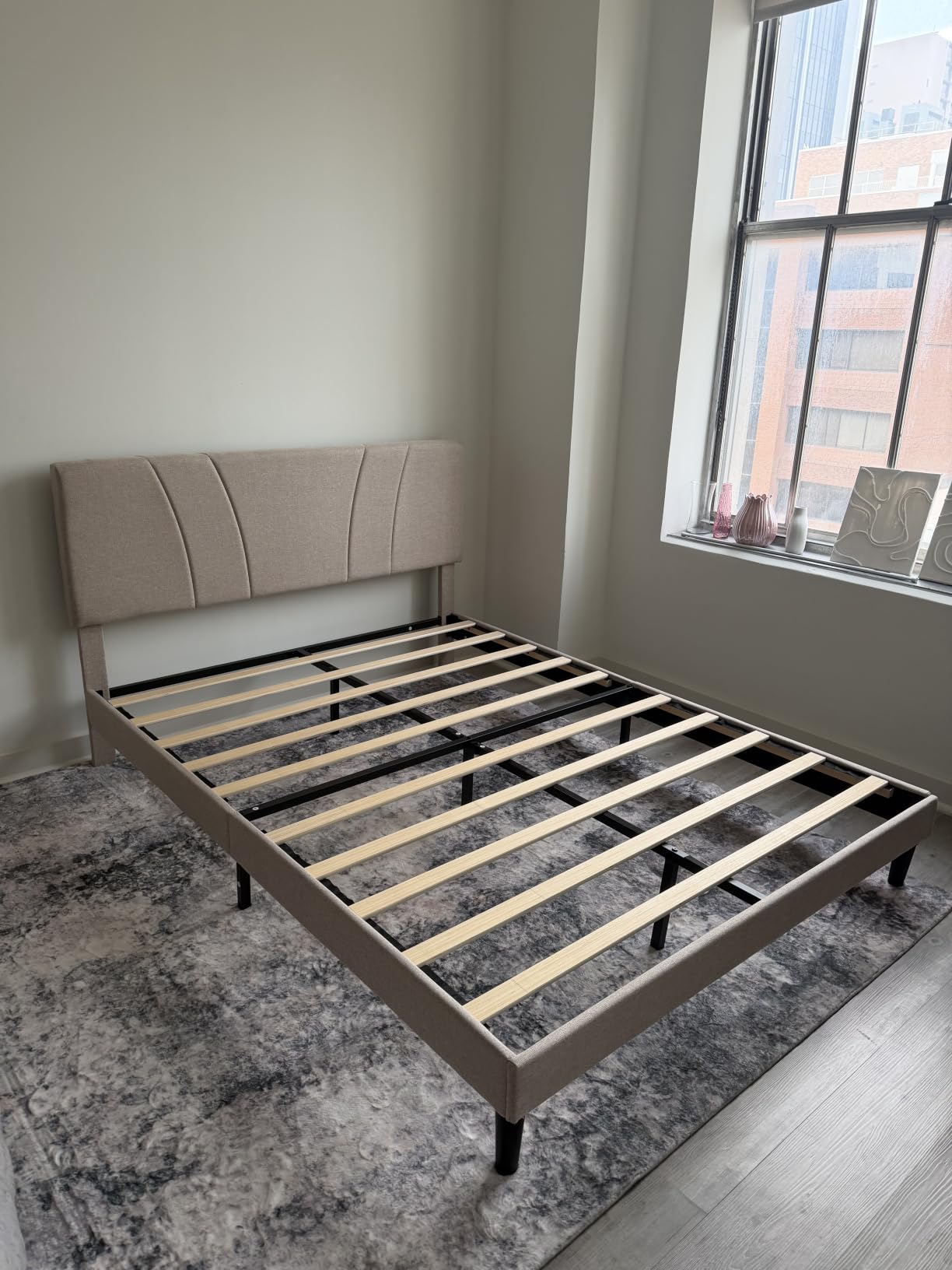 Novilla King Size Bed Frame with Adjustable Headboard Platform King Bed Frame Linen Fabric Upholstered Headboard, No Box Spring Needed, Noise-Free, Wooden Slats Support, Easy Assembly, Beige customer photo 2