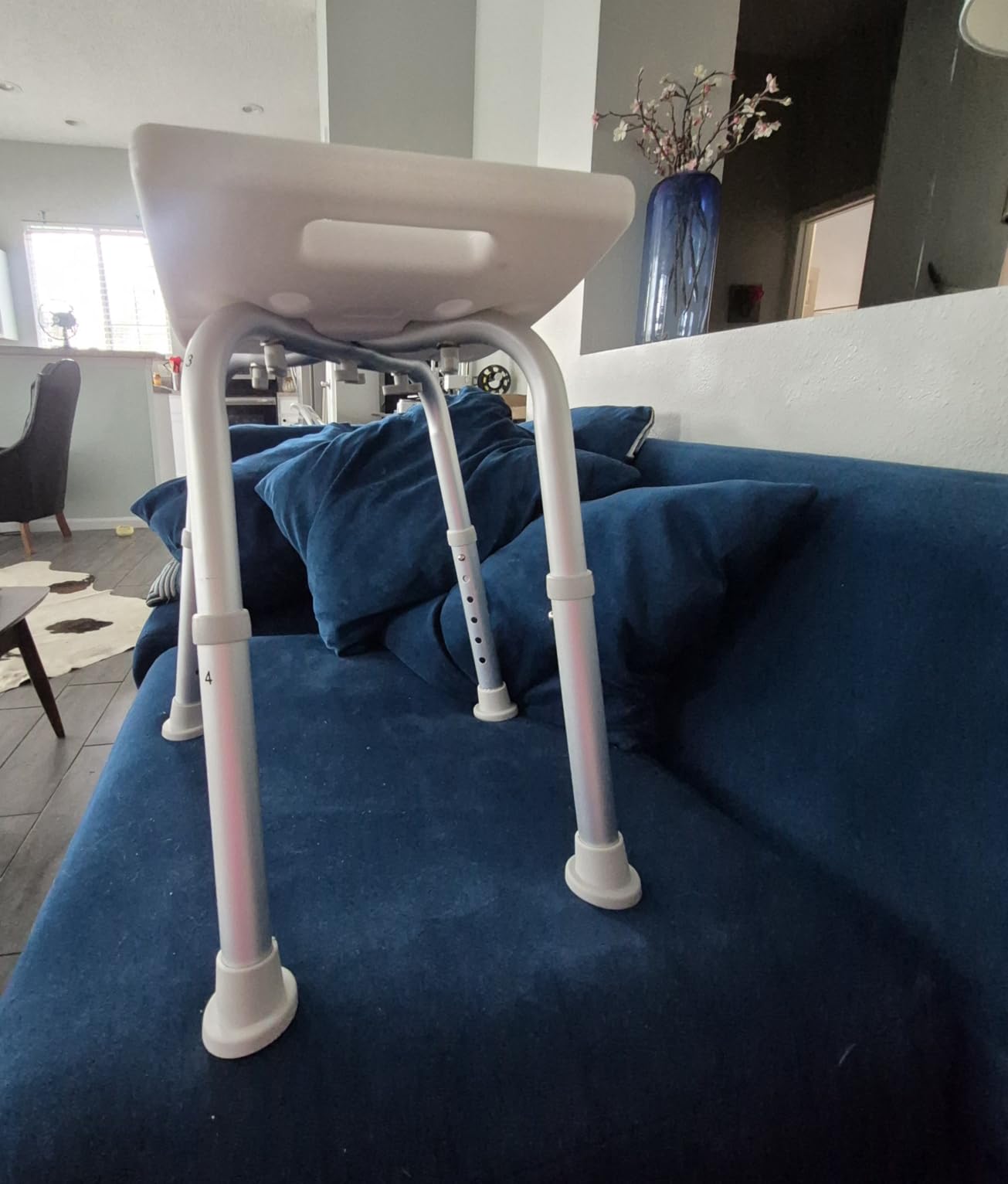 HOMLAND Shower Chair for Inside Shower, Adjustable Height Shower Stool | Shower Seat for Inside Tub Bathroom Bench Bath Chair for Elderly and Disabled, Lightweight Aluminum Frame - Light Blue customer photo 2