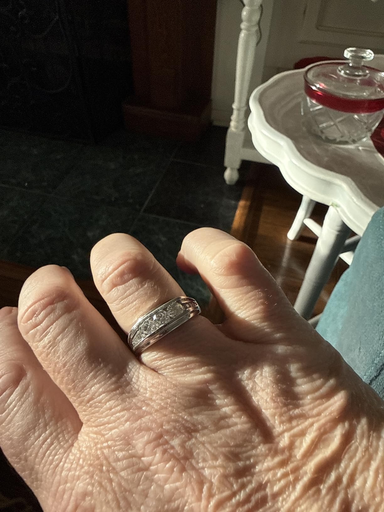 Three Stone Anniversary Wedding Band Channel Set Ring for Men, 1.00 CT customer photo 1