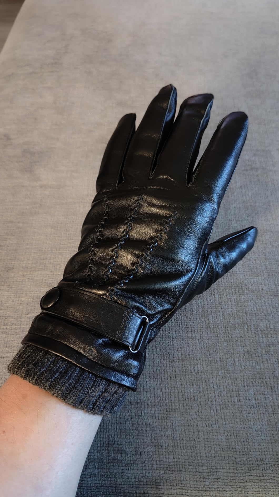Winter Genuine Sheepskin Leather Gloves for Men, Warm Cashmere Lined Black Leather Touchscreen Motorcycle Gloves customer photo 1