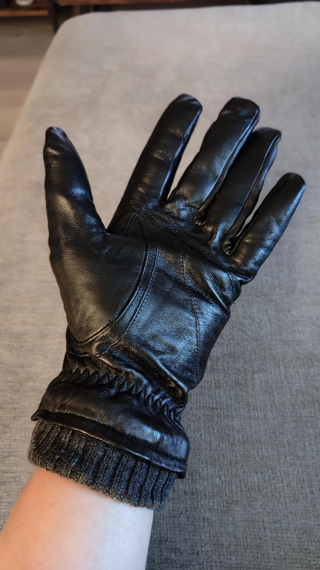 Winter Genuine Sheepskin Leather Gloves for Men, Warm Cashmere Lined Black Leather Touchscreen Motorcycle Gloves customer photo 2
