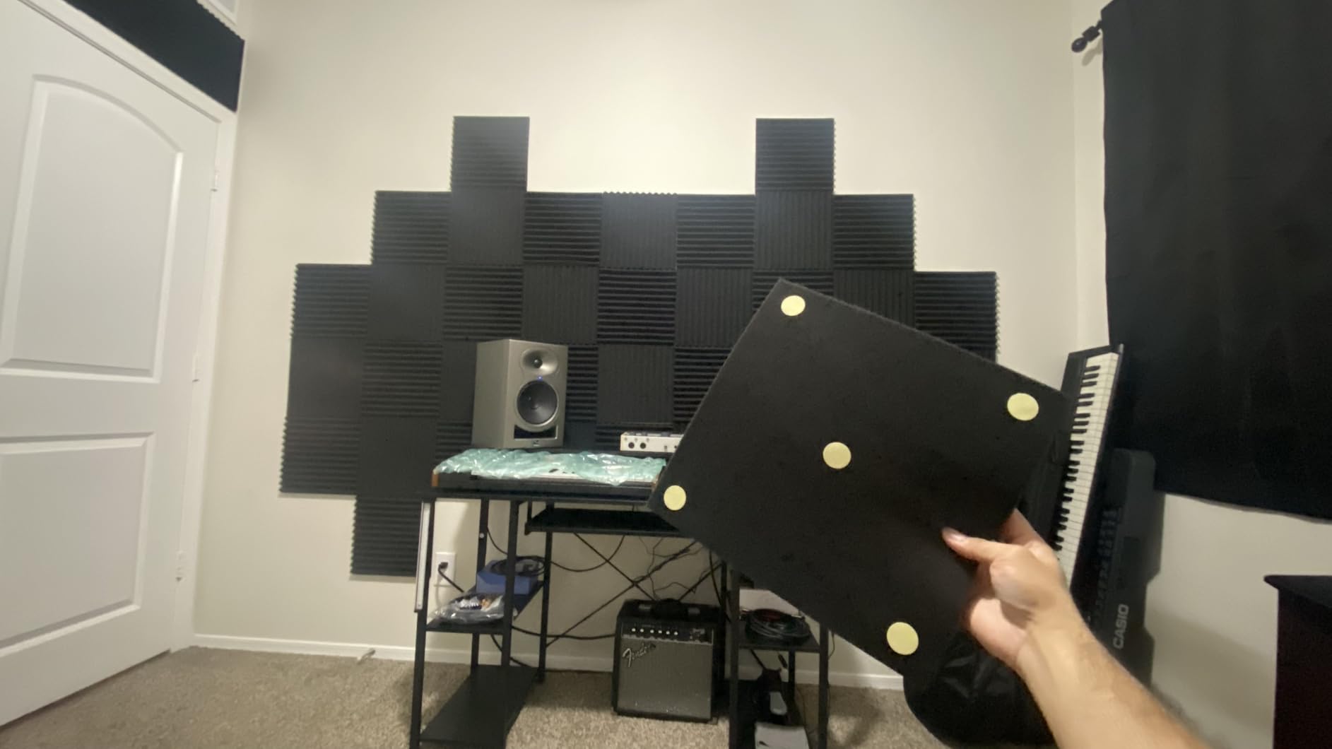 Knightsacoustic 96 Pack Sound Proof Foam Panels for Walls, 1 X 12 X 12 Inches Acoustic Foam Panels, High Density Acoustic Panels Sound Absorbing, Black Noise Cancelling Studio Wedges(NOT ADHESIVE) customer photo 1