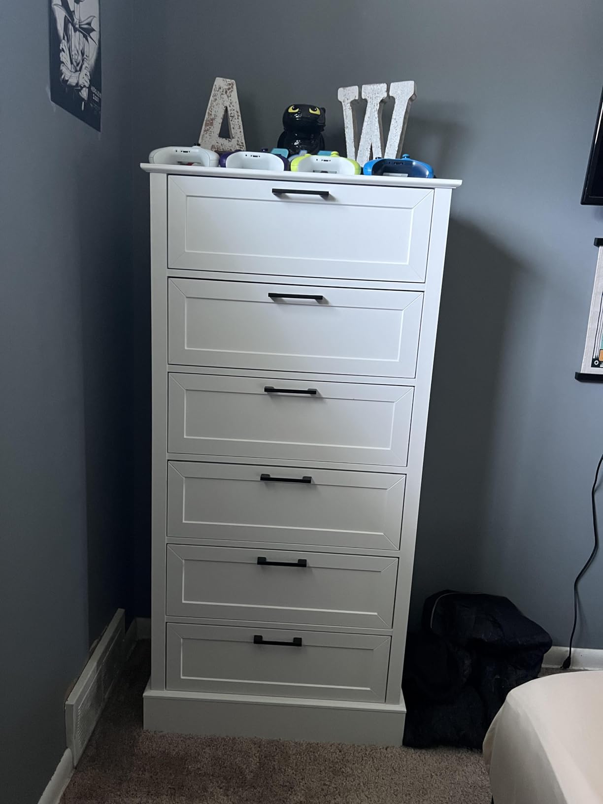 White 6 Drawer Dresser, 55 Inch Tall White Dresser for Bedroom, Modern Farmhouse Style Chest of Drawers for Bedroom Living Room, Wood Rustic Tall Clothing Organizer for Closet, Living Room, Hallway customer photo 1