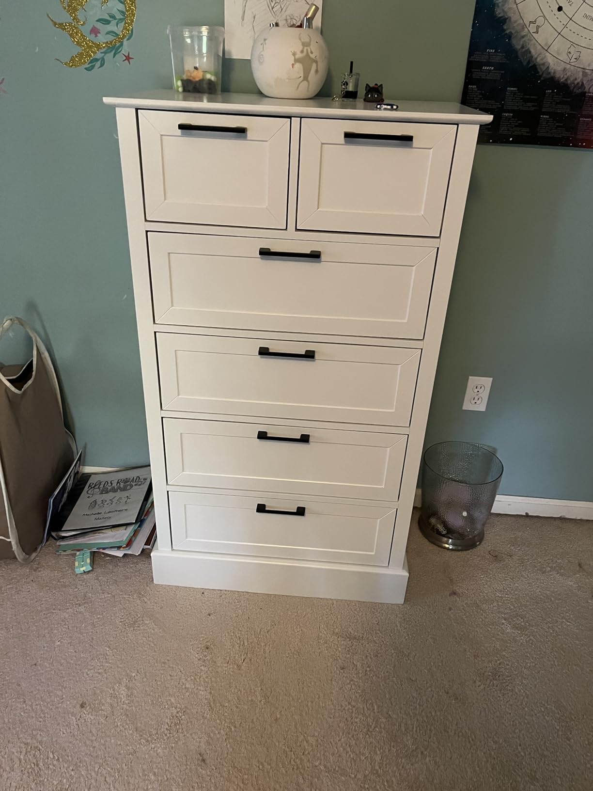 White 6 Drawer Dresser, 55 Inch Tall White Dresser for Bedroom, Modern Farmhouse Style Chest of Drawers for Bedroom Living Room, Wood Rustic Tall Clothing Organizer for Closet, Living Room, Hallway customer photo 2