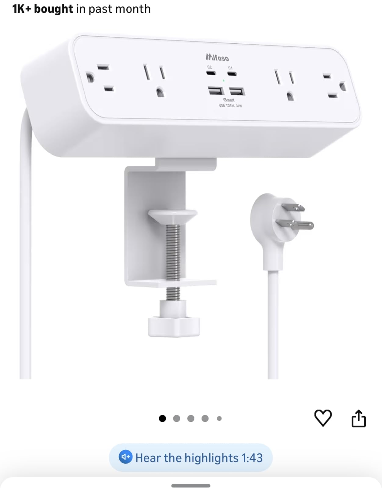 Mifaso PD30W Desk Clamp Power Strip, Surge Protector, Fast Charging Station customer photo 1