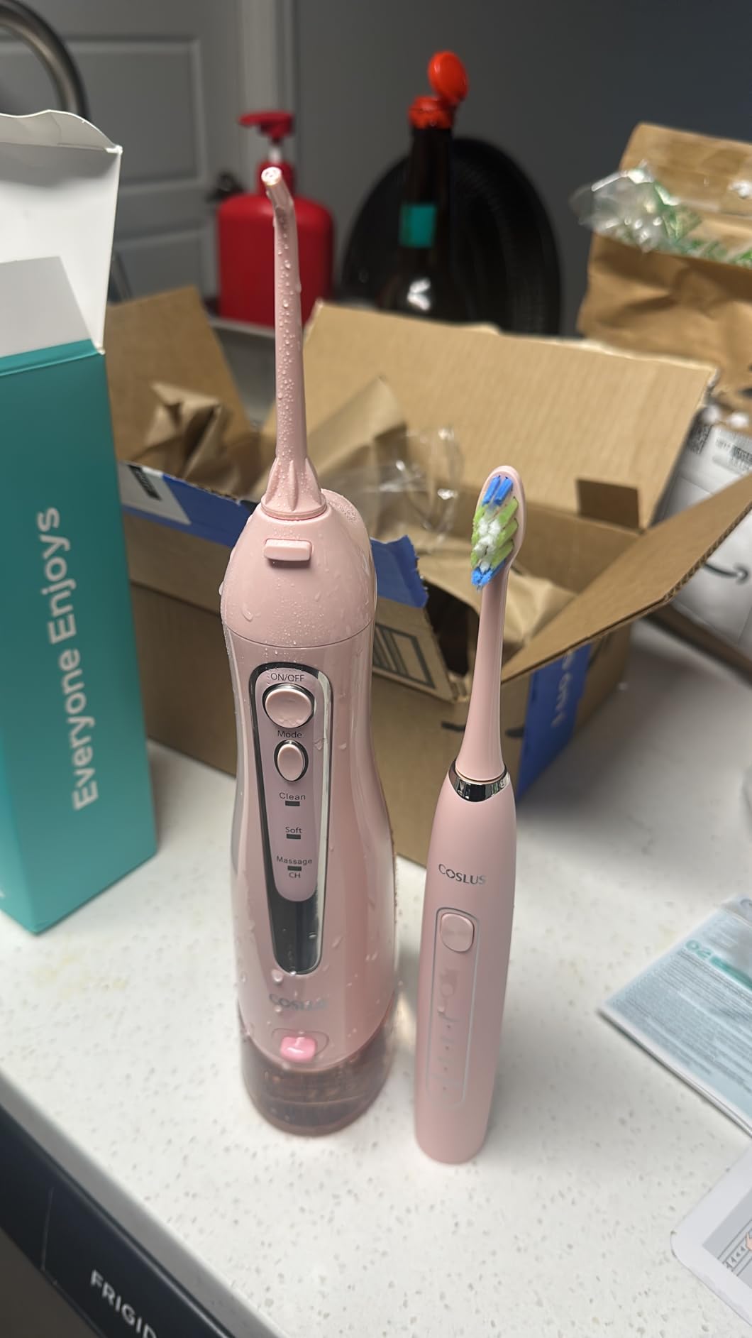 COSLUS C20C41 Water Flosser Electric Toothbrush Combo, Pink Oral Clean Kit customer photo 1