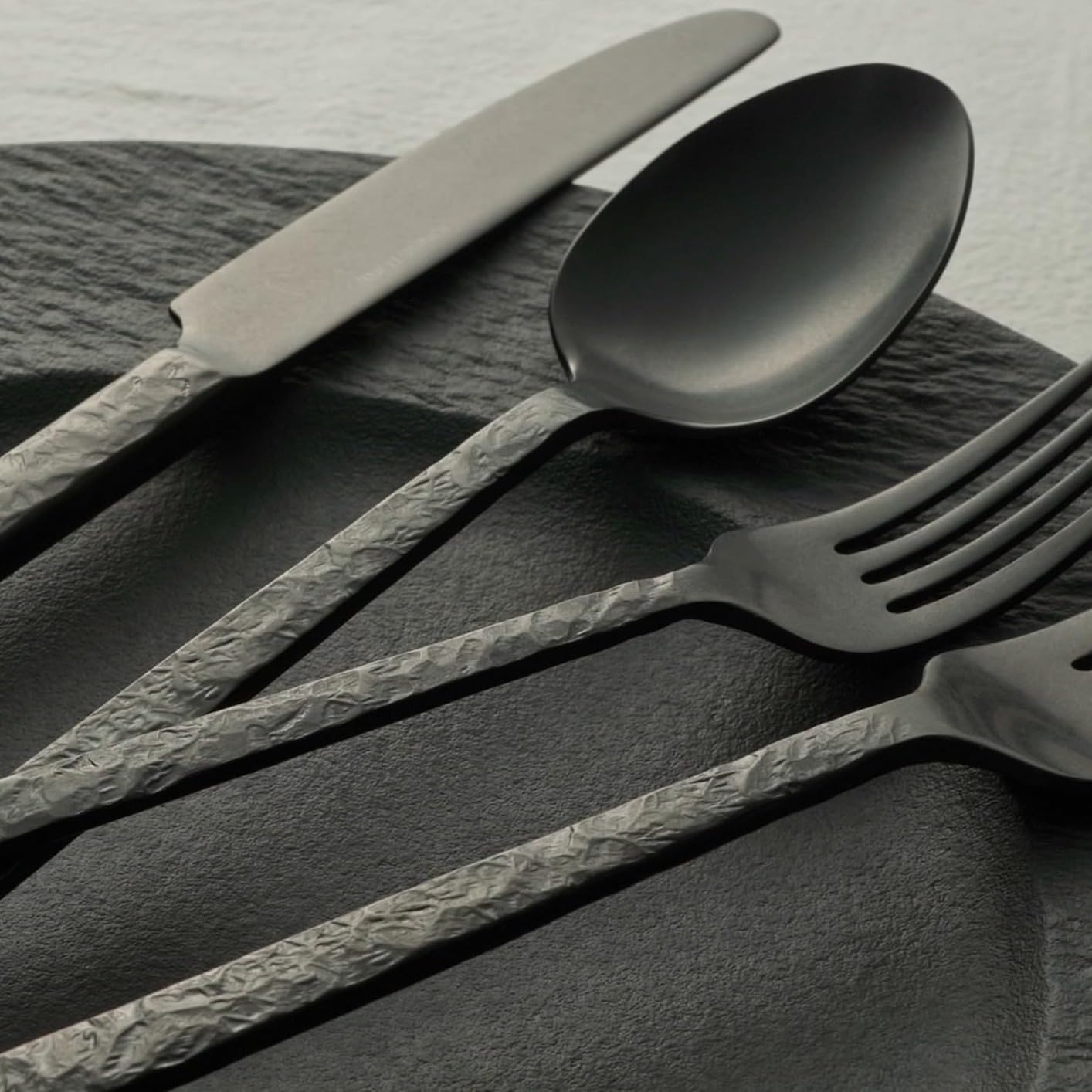 40 Pcs Black Hammered Silverware Set for 8, 18/10 Stainless Steel Flatware customer photo 1