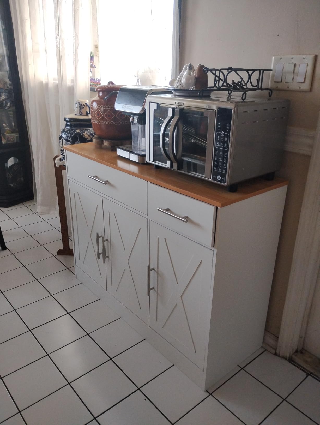 Vongrasig 43” Coffee Bar Cabinet, Farmhouse Buffet Cabinet with Storage, Sideboard Buffet with Drawers and Shelves for Kitchen, White customer photo 1