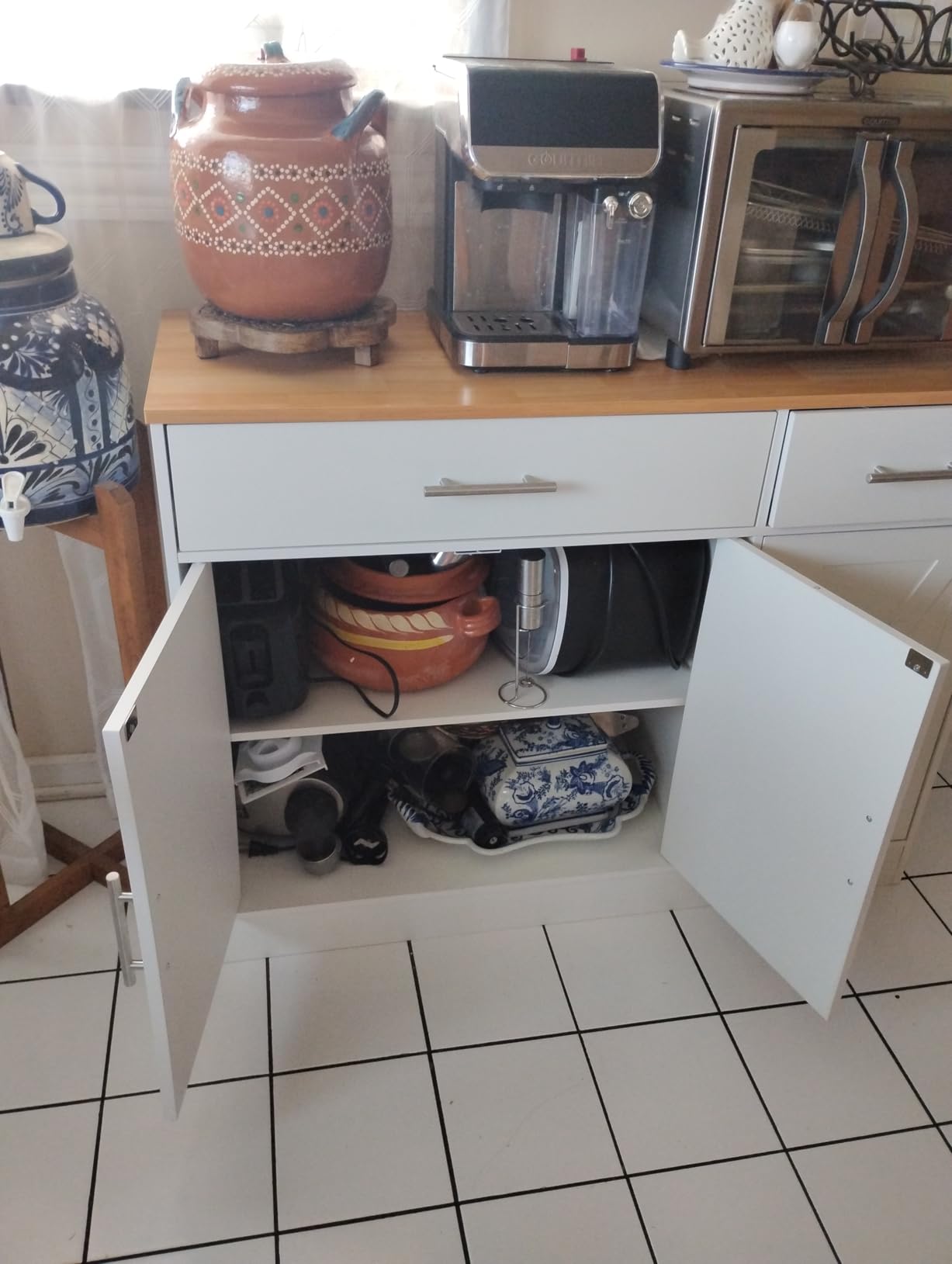 Vongrasig 43” Coffee Bar Cabinet, Farmhouse Buffet Cabinet with Storage, Sideboard Buffet with Drawers and Shelves for Kitchen, White customer photo 2
