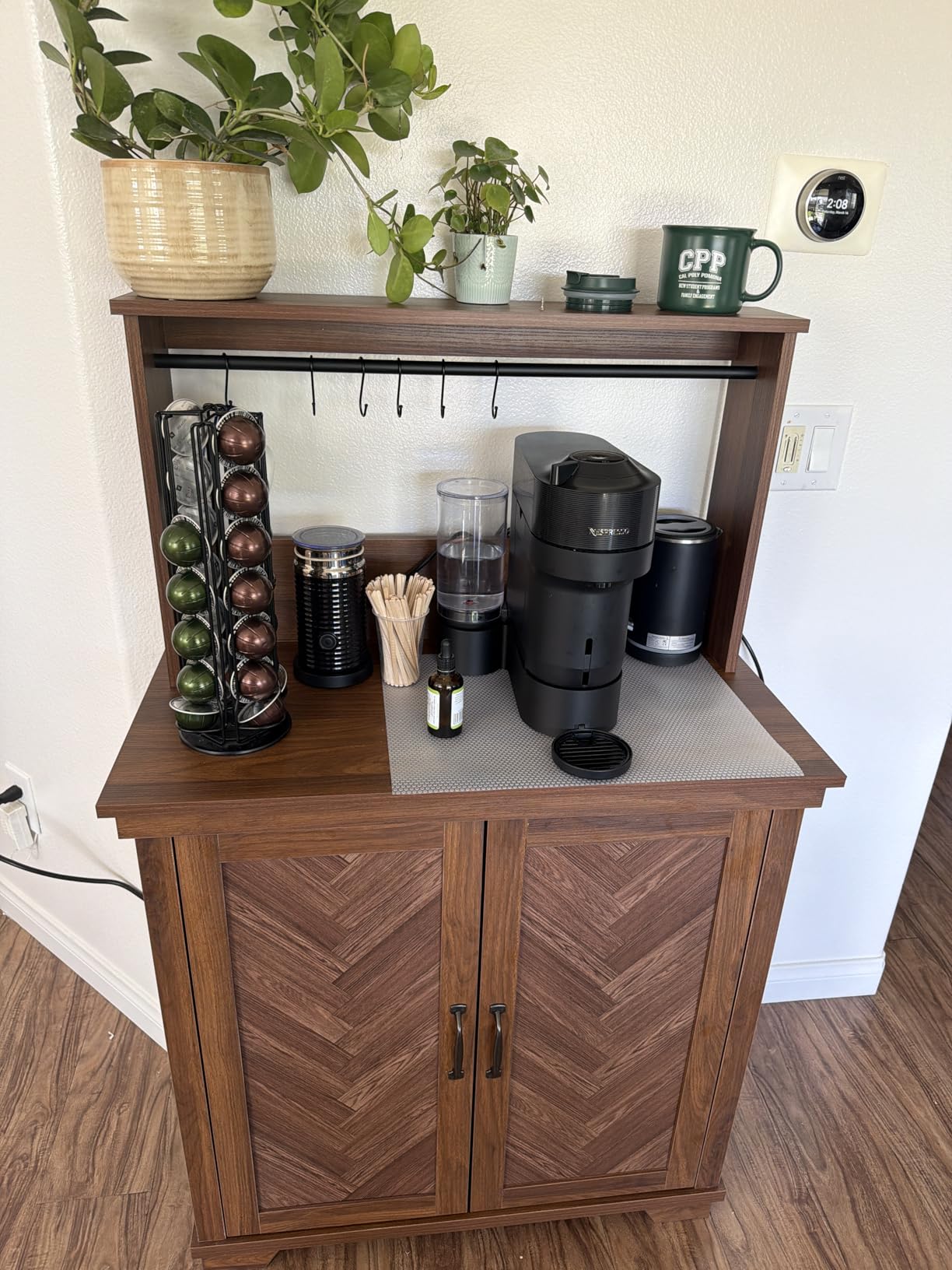 JOINICE Coffee Bar Cabinet with Storage and Charging Station,Walnut customer photo 1