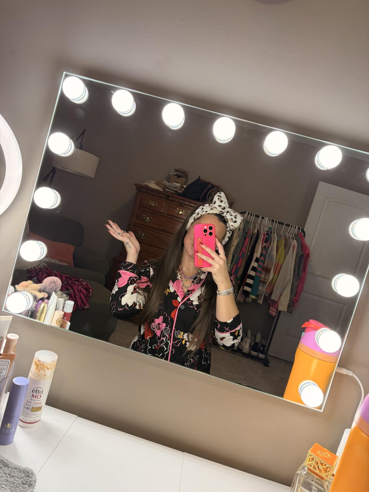 Moonee Vanity Mirror with Lights, Hollywood Lighted Makeup Mirror with 15 Dimmable Bulbs and 10X Magnification, 3 Colors Modes, Light Up Mirror, Gifts for Women, Girls,Dorm Room Essentials(23