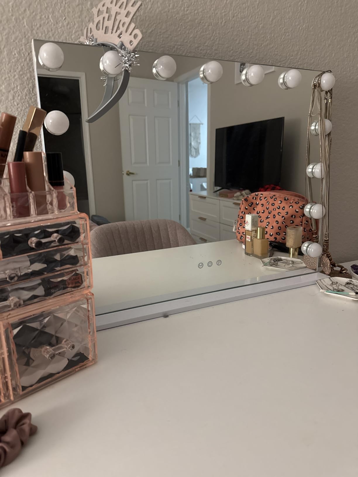Moonee Vanity Mirror with Lights, Hollywood Lighted Makeup Mirror with 15 Dimmable Bulbs and 10X Magnification, 3 Colors Modes, Light Up Mirror, Gifts for Women, Girls,Dorm Room Essentials(23