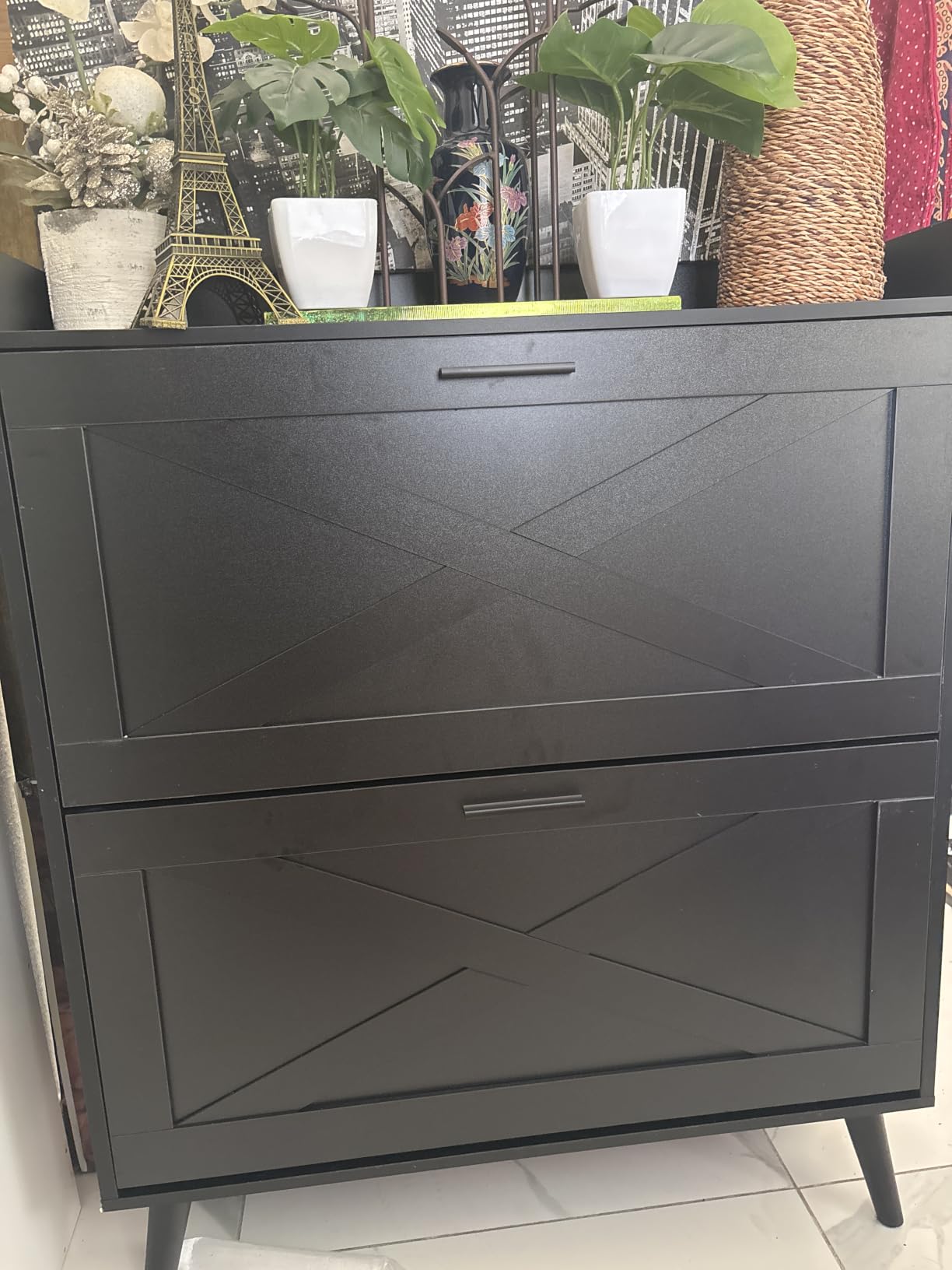 Homleke Farmhouse Shoe Storage Cabinet with Flip Drawers & Barn Door Design customer photo 2