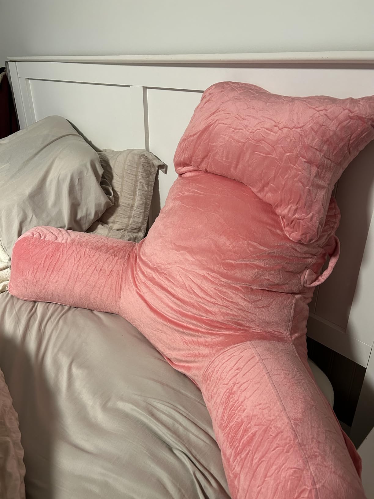SLIGUY Reading Pillow for Sitting in Bed Couch Adult, Back Pillow with arm Support and Pockets, Adult Back Pillow Bed Chair for Bed Rest, Reading, Watching TV, Gaming for Boys and Girls Light Grey customer photo 1