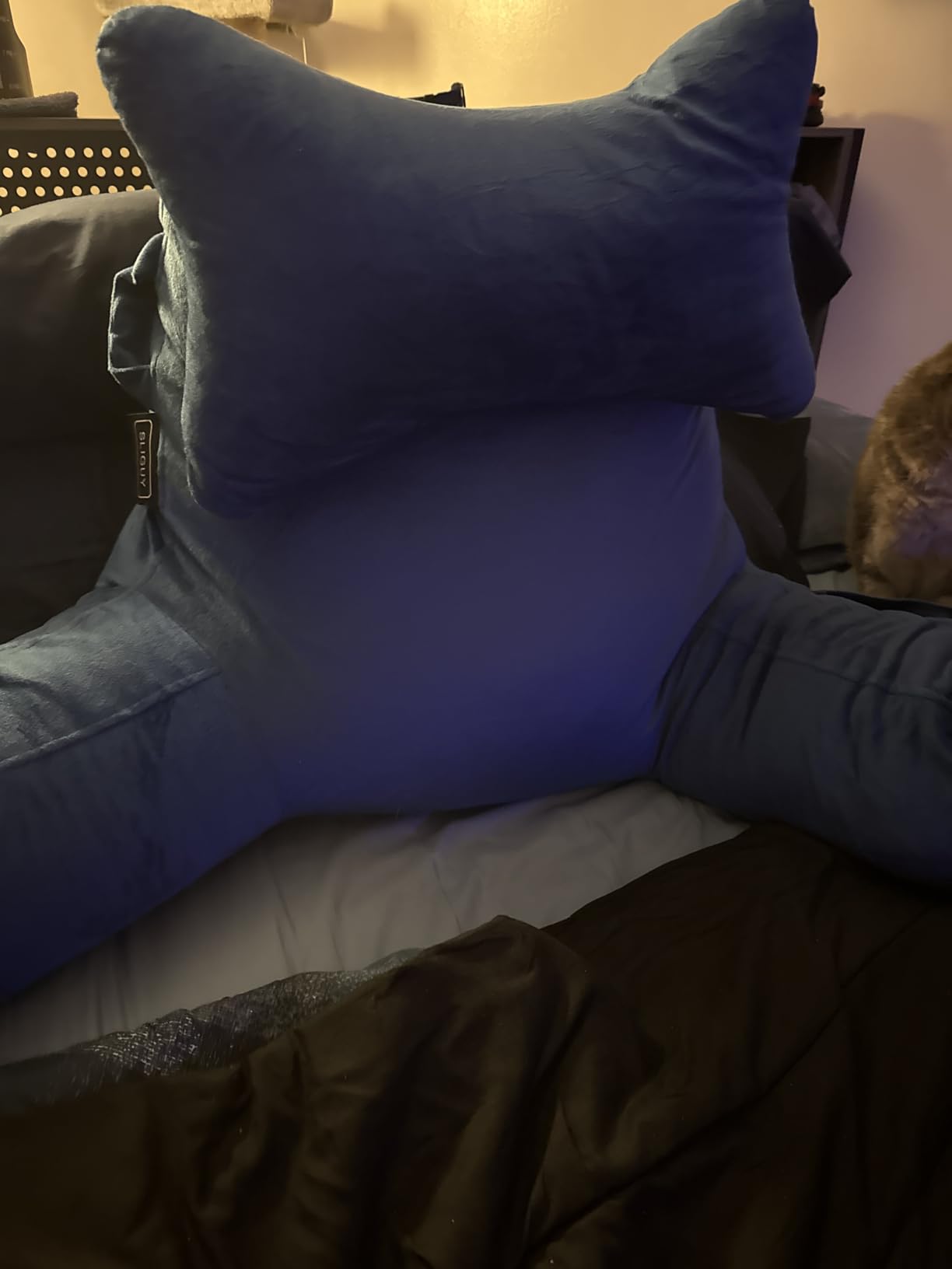 SLIGUY Reading Pillow for Sitting in Bed Couch Adult, Back Pillow with arm Support and Pockets, Adult Back Pillow Bed Chair for Bed Rest, Reading, Watching TV, Gaming for Boys and Girls Light Grey customer photo 2
