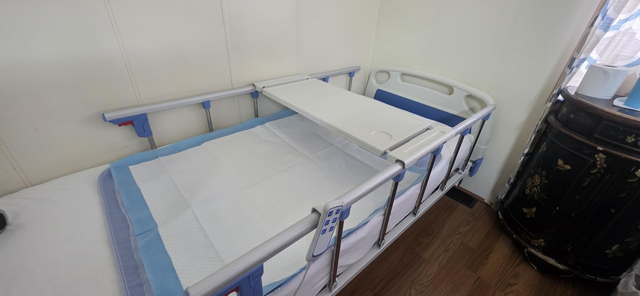 Real Relax Premium 2 Function Full Electric Hospital Bed, ICU Electric Medical Bed with 4 inch Foam Mattress & IV Pole, Dining Table Board and 5 inch Locking Casters, 530LBS Loading. customer photo 1
