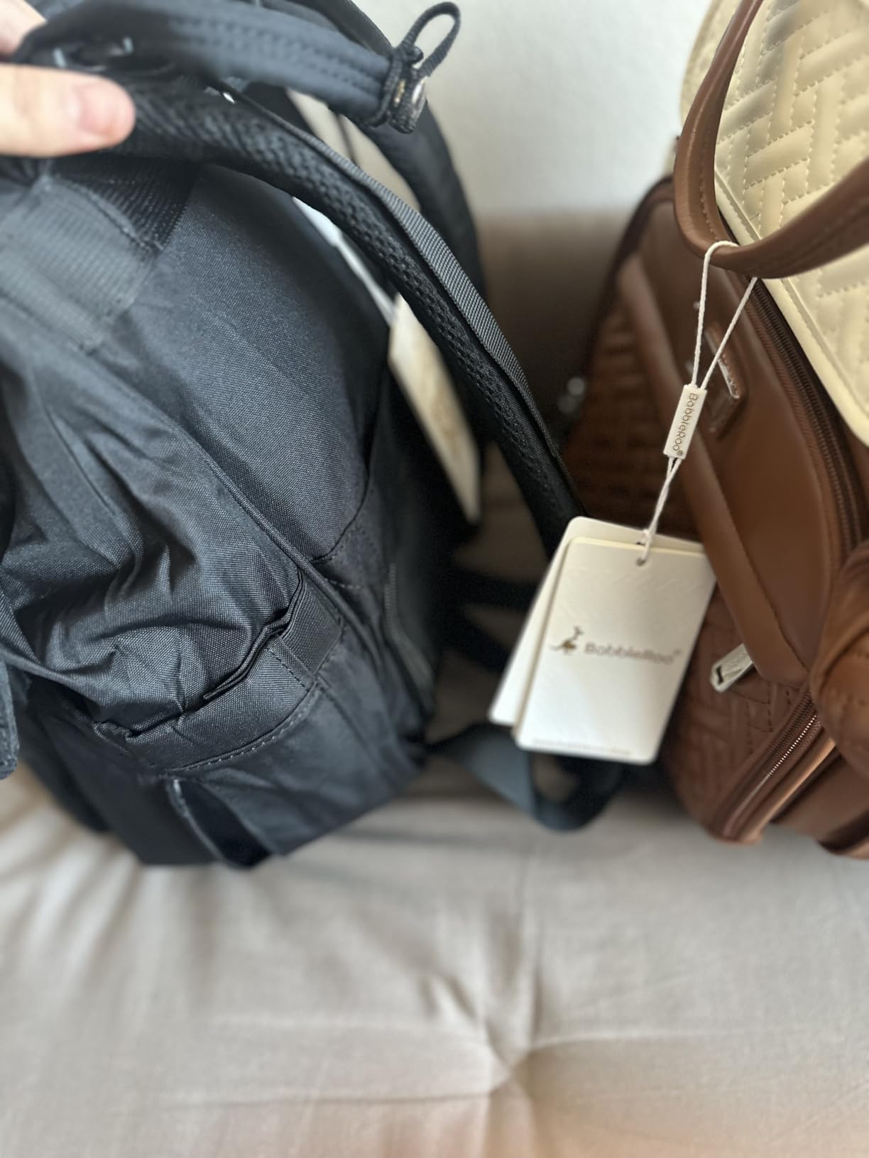 BabbleRoo Leather Diaper Bag Backpack, Multifunction Large Bags with Changing Pad & Stroller Straps & Pacifier Case, Unisex Stylish Travel Back Pack Nappy Changing Bag for Moms Dads (Caramel Cream) customer photo 2
