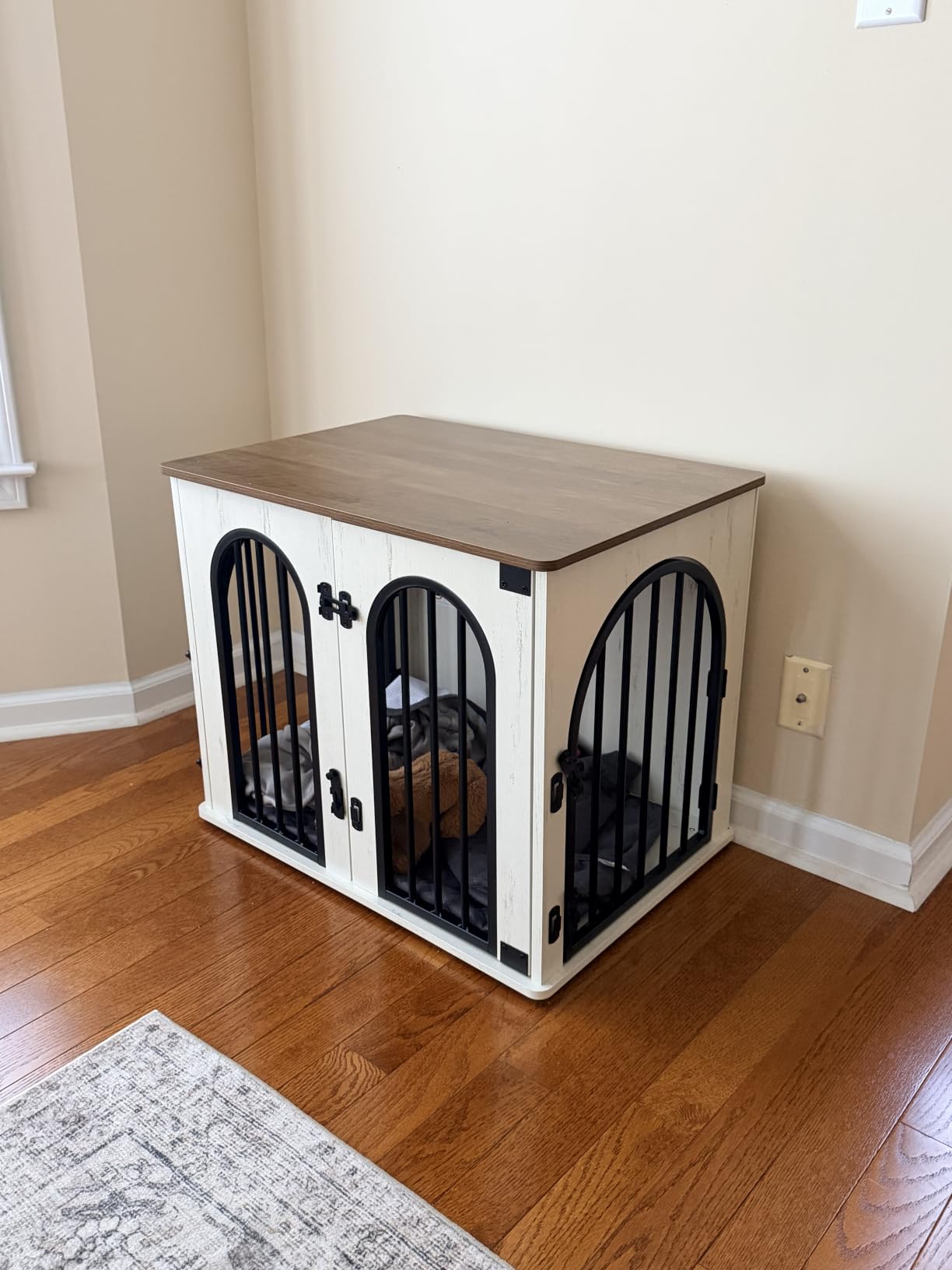 Hzuaneri 31.5'' Dog Crate Furniture,Dog Kennel Indoor for Small/Medium Dogs | Dog Kennel Furniture Wooden Dog Cage Heavy Duty Dog Crate Decorative Pet House End Side Table TV Stand,White Brown DFC85114B customer photo 2