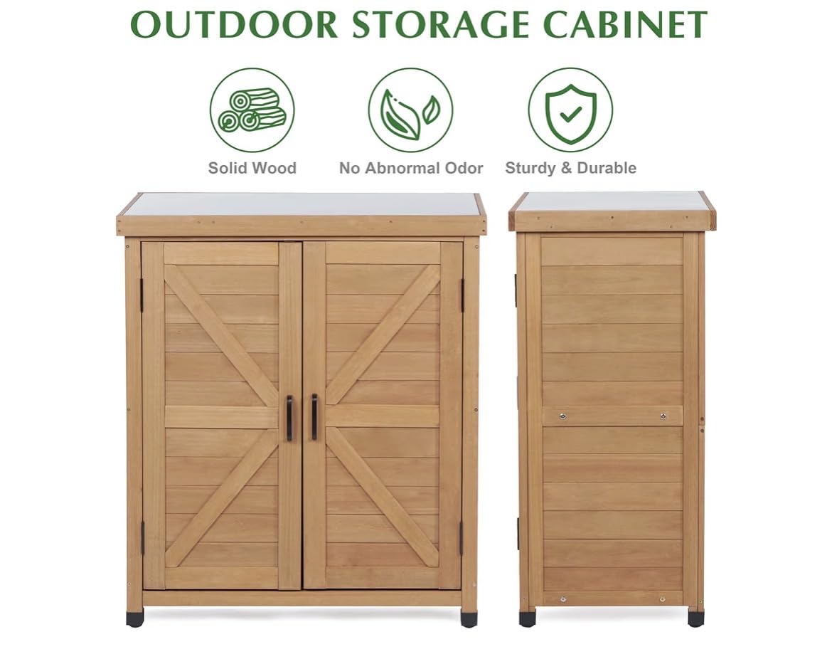Outdoor Storage Cabinet & Potting Bench Table with Metal Top, Wooden Patio Furniture, Garden Workstation (Dark Brown, 36x31x17in) customer photo 1