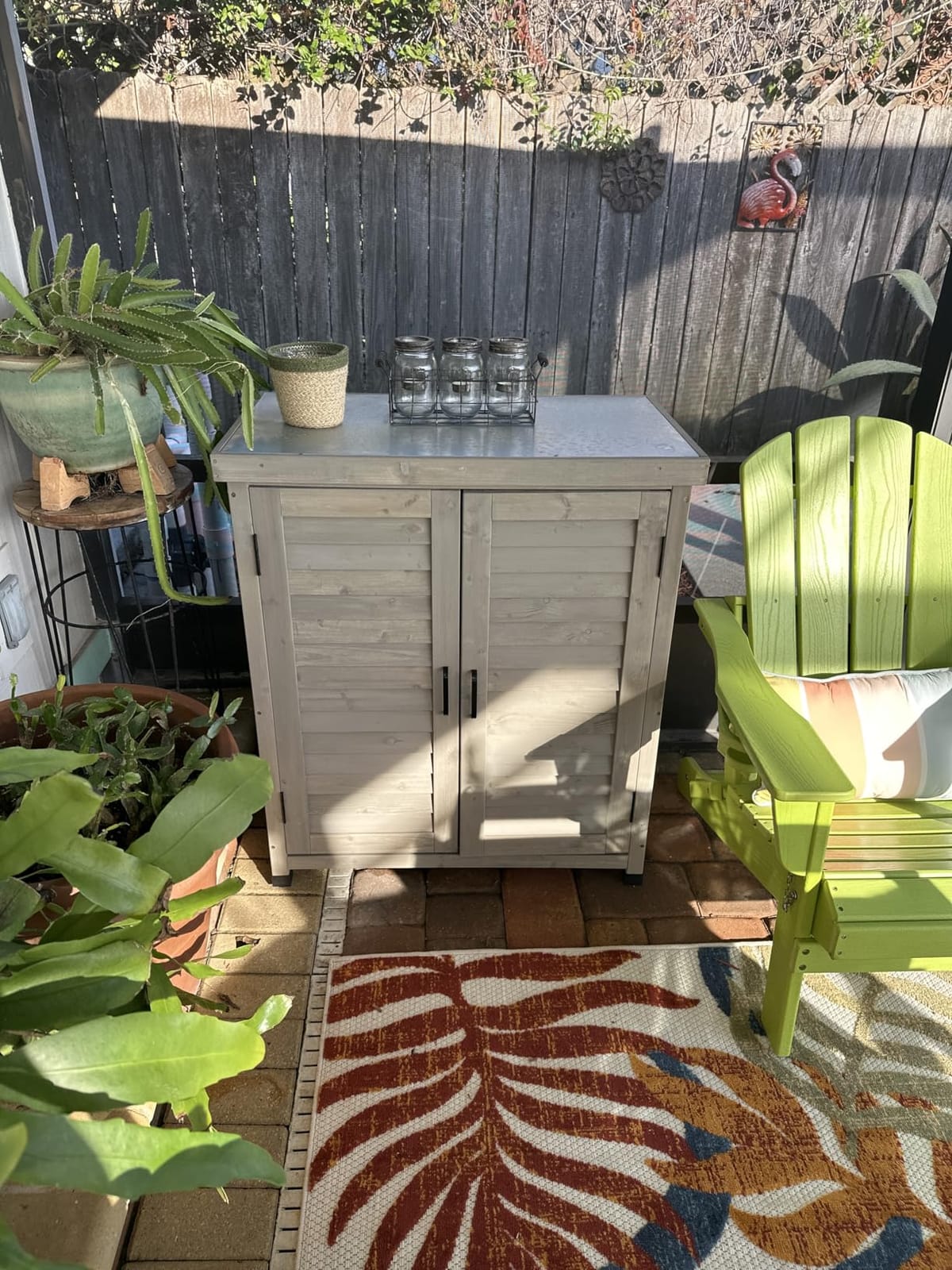 Outdoor Storage Cabinet & Potting Bench Table with Metal Top, Wooden Patio Furniture, Garden Workstation (Dark Brown, 36x31x17in) customer photo 2