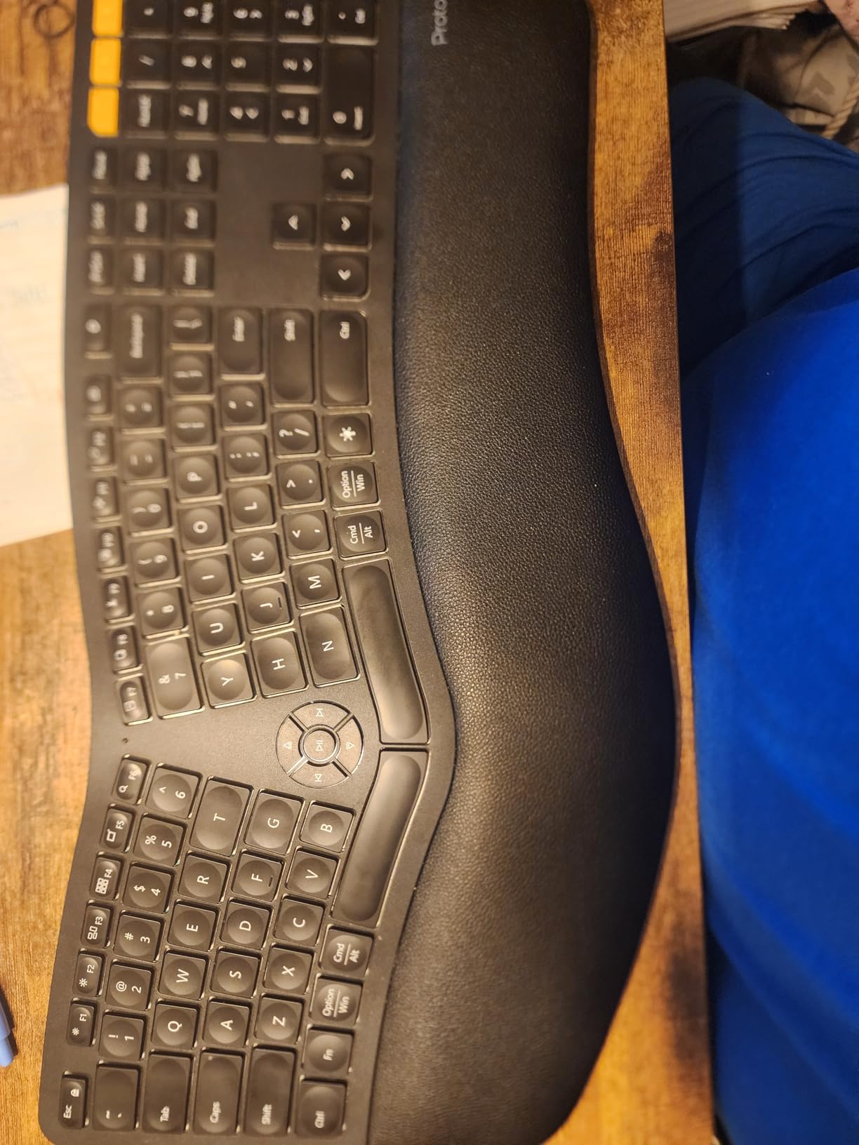 ProtoArc EK01 Plus Backlit Bluetooth Ergonomic Keyboard, Full Size, Grey | Adjustable brightness, split design, cushioned wrist rest, connect 3 devices via Bluetooth/2.4G, 2000mAh USB-C rechargeable. customer photo 1