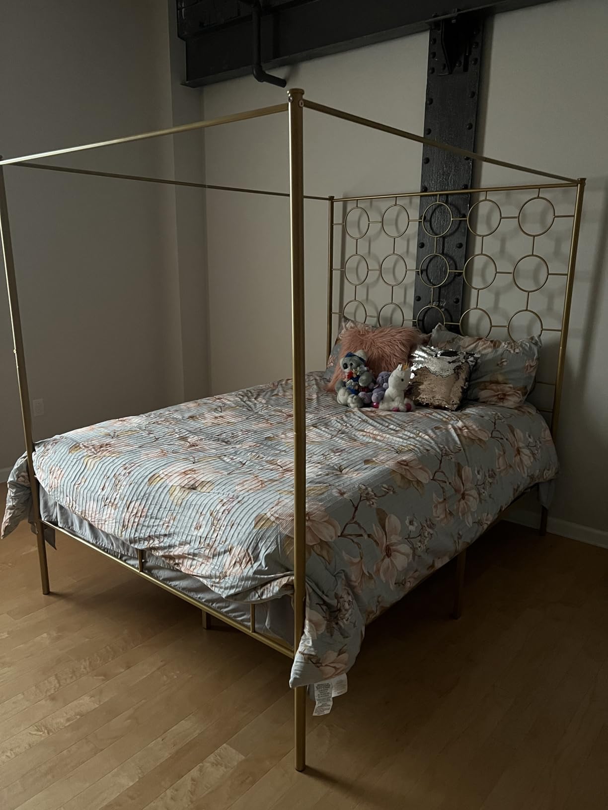 King Size Metal Canopy Bed Frame with Headboard, Gold customer photo 1