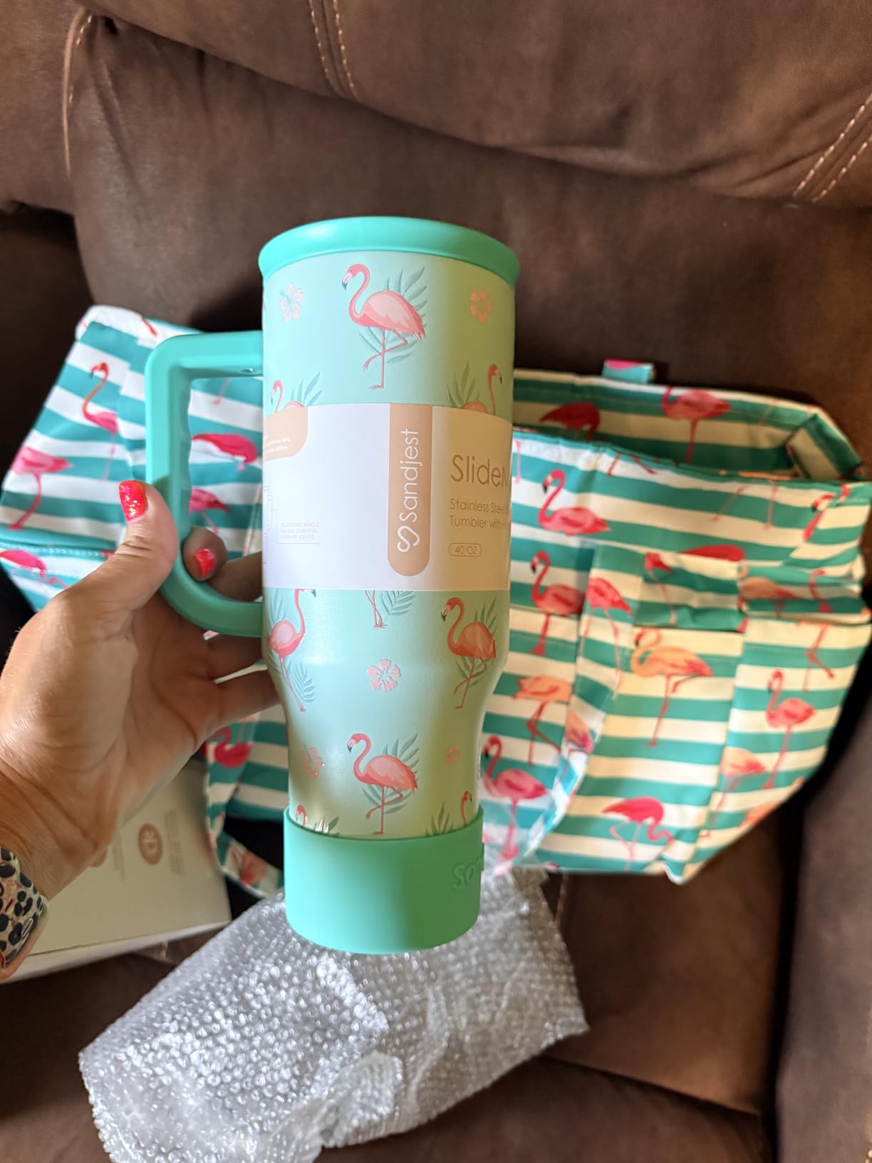 SANDJEST Horse Tumbler with Handle, Insulated Cup Stainless Steel Travel Mug Cup, Gifts for Women Girl, Equestrian Gift for Birthday Christmas, 40oz customer photo 1