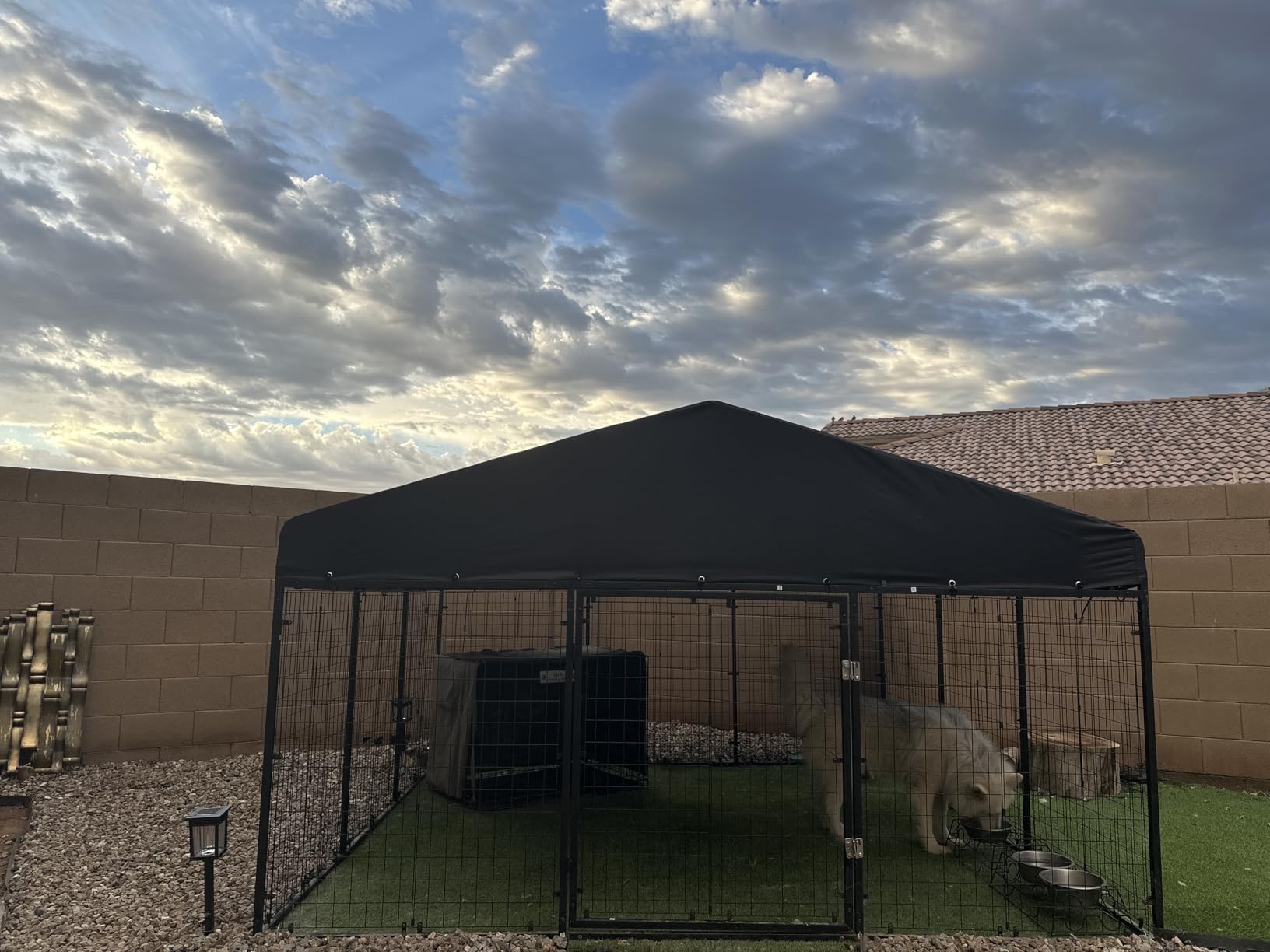 Petony Large Outdoor Dog Enclosure,Heavy Duty Dog Cage with Roof,Galvanized Steel Dog Kennel Fence with Double Safety Locks(79”W x 79”D) customer photo 1