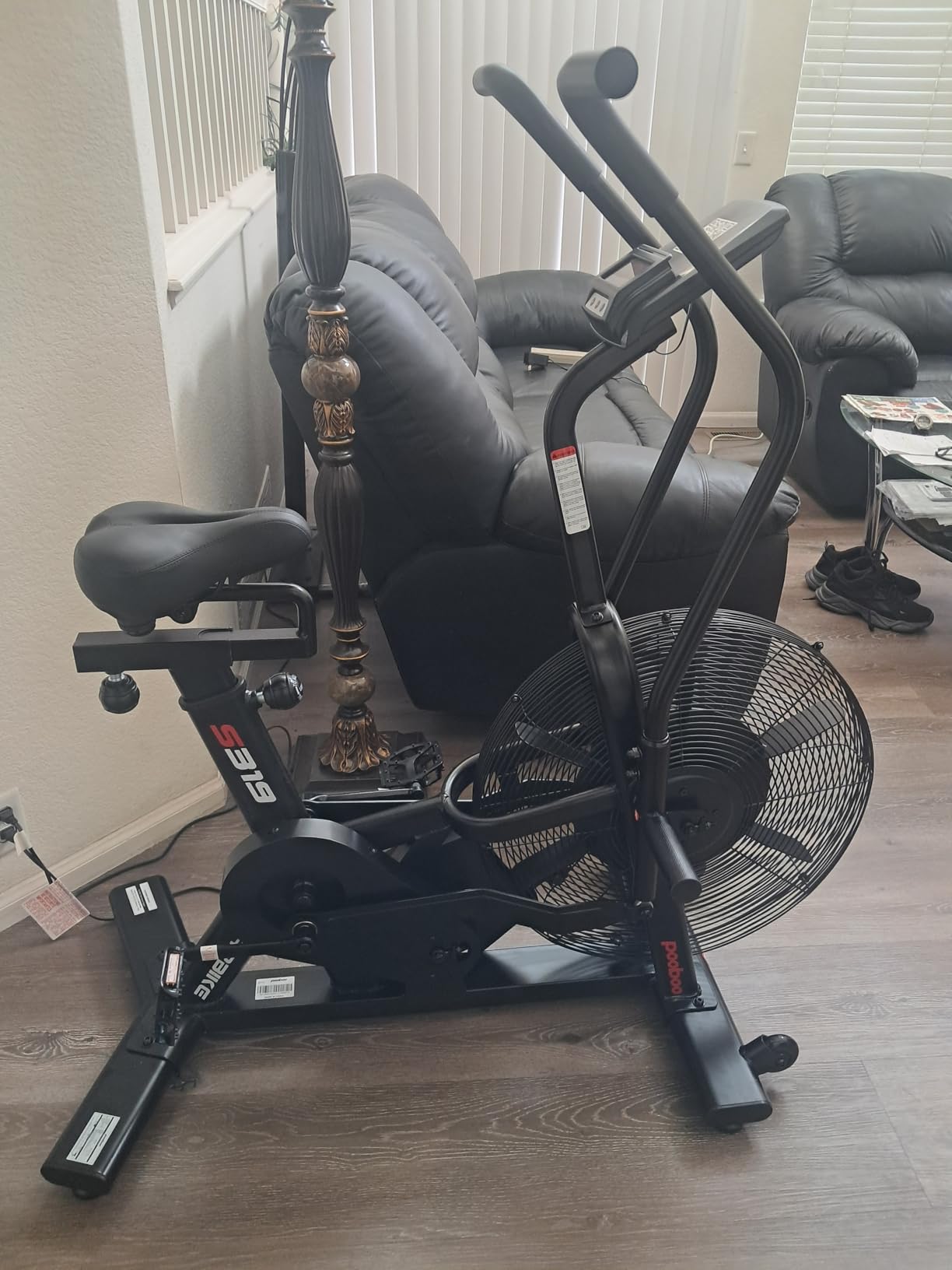 pooboo Air-Resistance Exercise Fan Bike, Air Bike with Dual Acction Handlebars&Dual-Layer Transmission System, Stationary Bike with APP Connection for Home Gym HIIT Cardio Full Body Workout customer photo 1