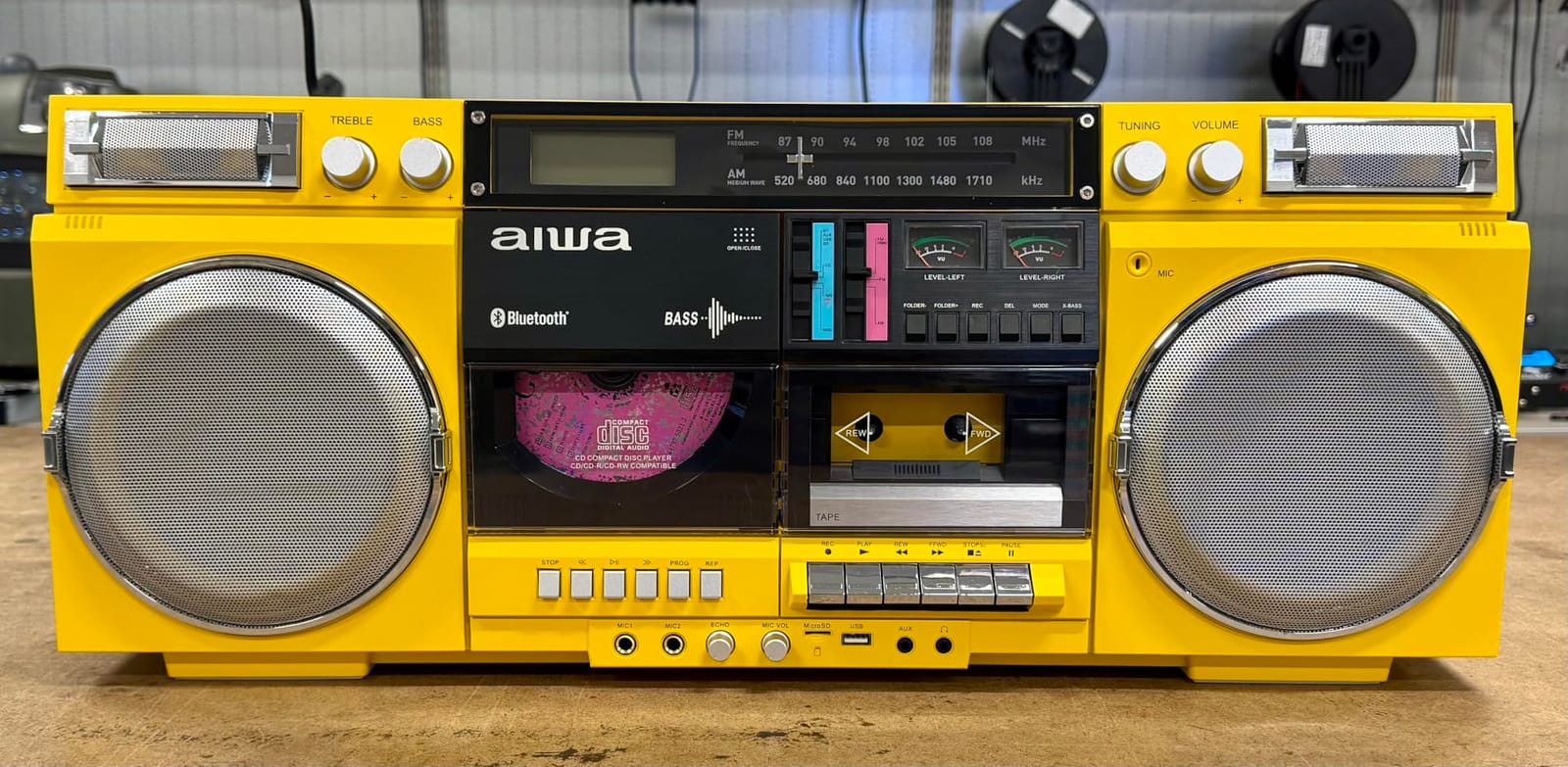 aiwa Retro Boombox BackTrack CD Player with Cassette Recording, Bluetooth 5.0, FM/AM Radio, USB/SD/AUX Inputs, VU Meters, LCD Display, Dual 40W Speakers (Black and Gold) customer photo 2