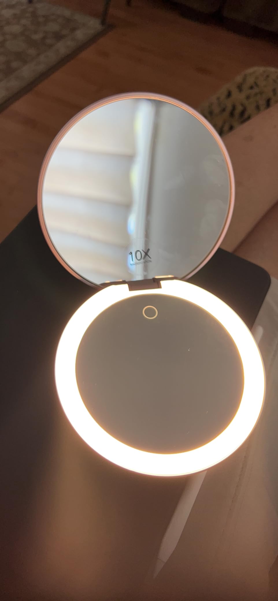 Fancii Taylor LED Lighted Travel Makeup Mirror, Rechargeable, 10x /1x Magnifying, Tru-Glow Lighting System, XL Large 5” Wide | Compact Mirror for Purses (Marble Rose) customer photo 1