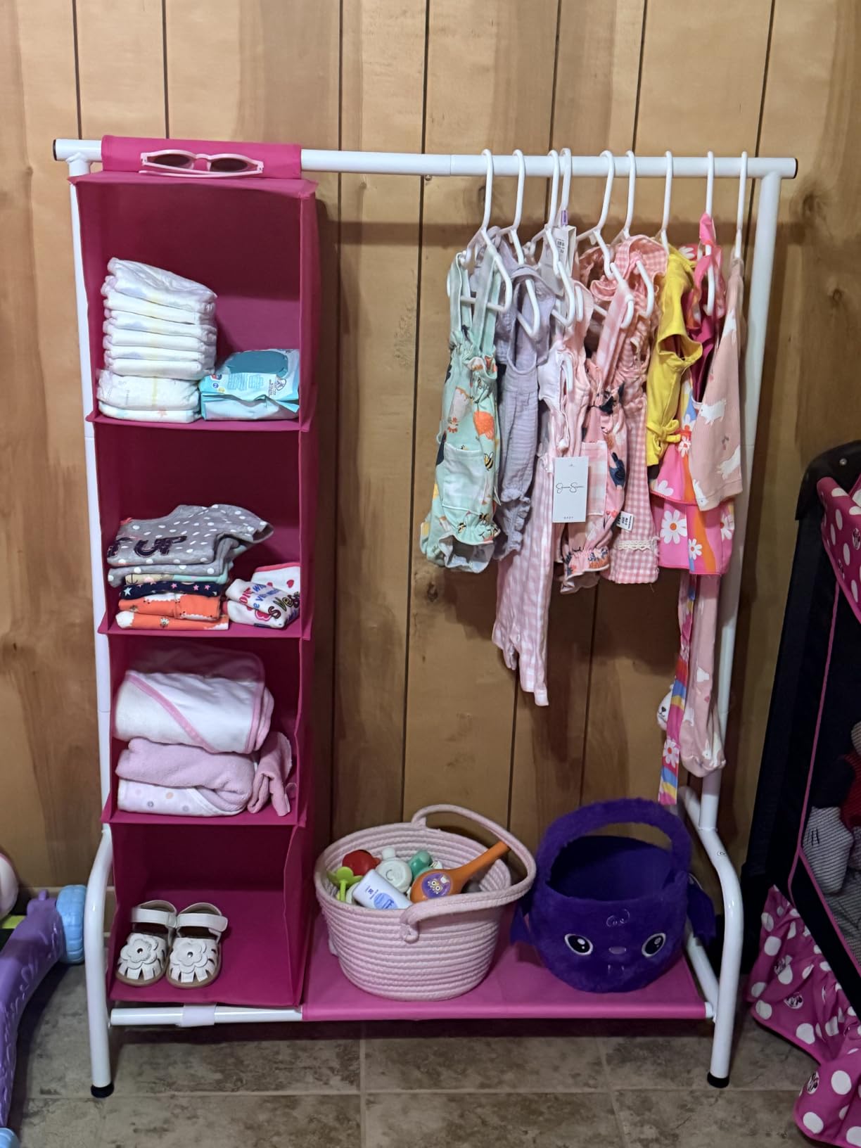 Univivi Kids Clothing Rack with Hanging Organizer, 43 Inch, Pink and White customer photo 1