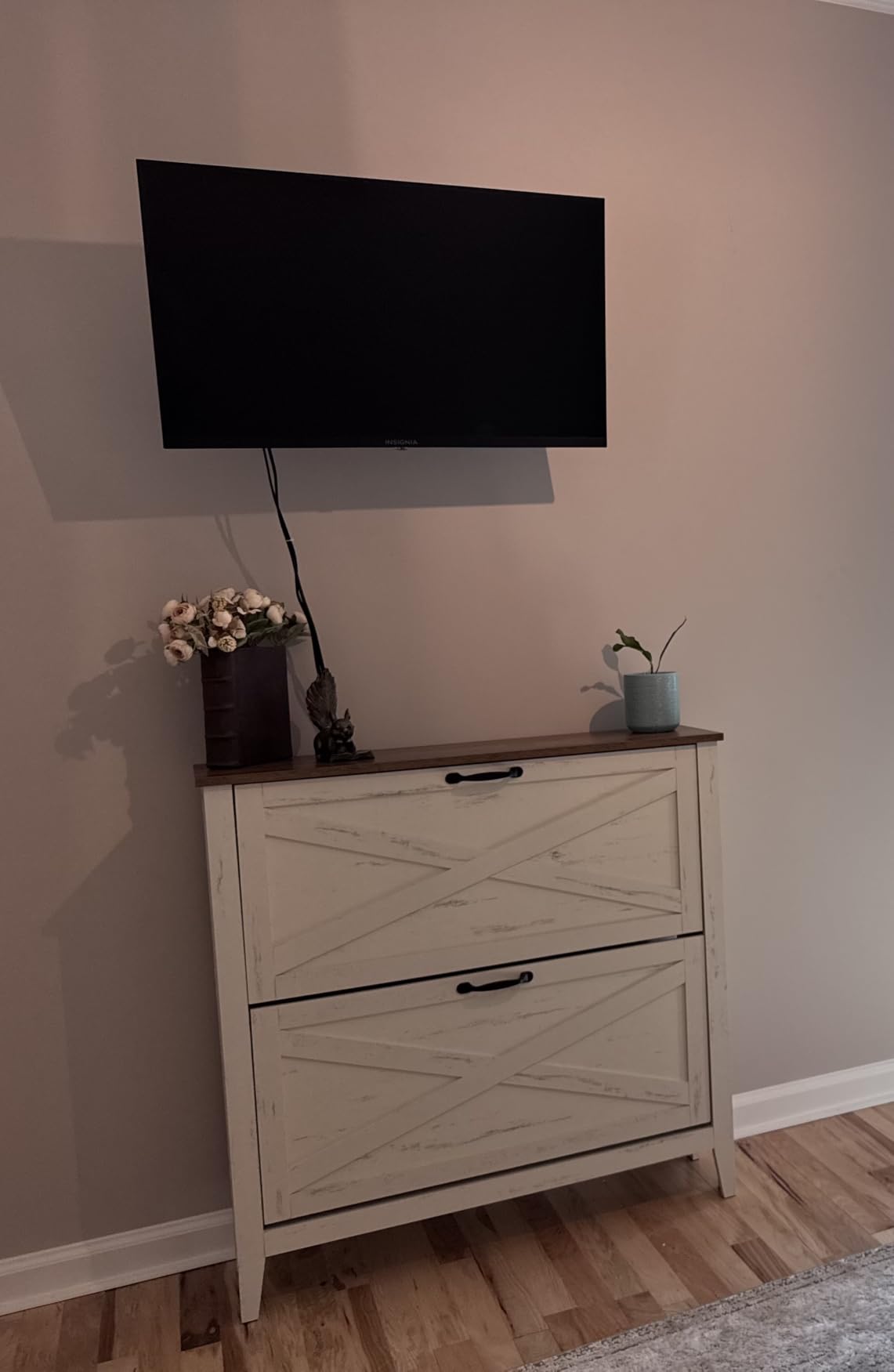 VASAGLE Farmhouse Shoe Cabinet, Narrow Storage Organizer, 2 Flip Drawers customer photo 2