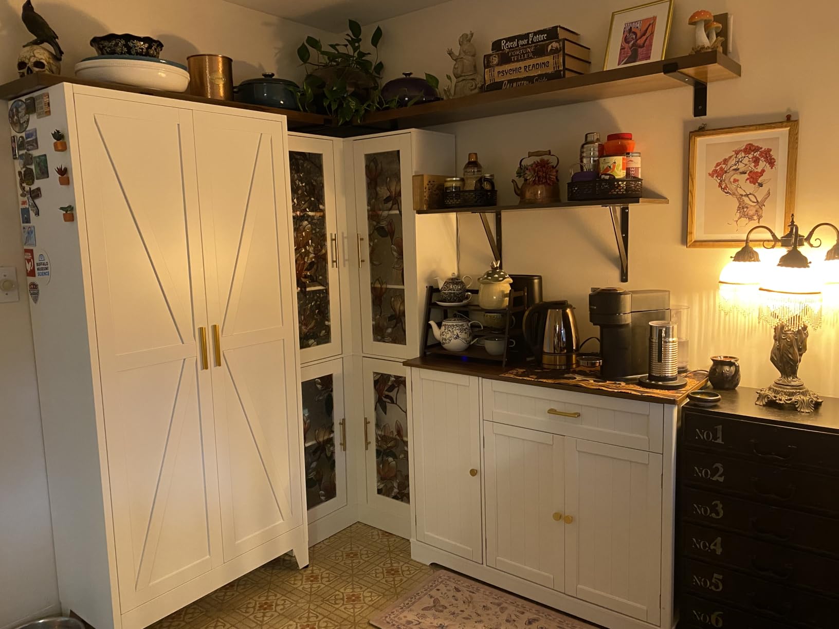 Gizoon Kitchen Coffee Bar Cabinet with Storage, White and Rustic customer photo 1
