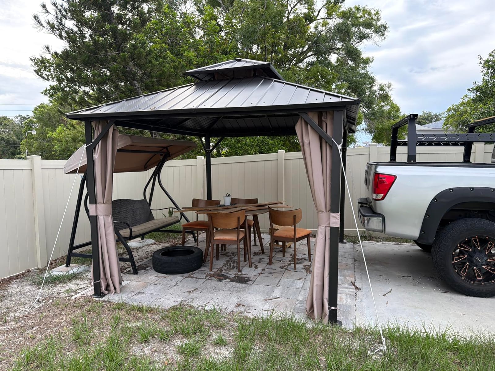 10’x12’ Hardtop Gazebo, Galvanized Steel Double Roof Canopy with Heavy-Duty Steel Frame, Outdoor Pavilion with Nettings and Curtains customer photo 2