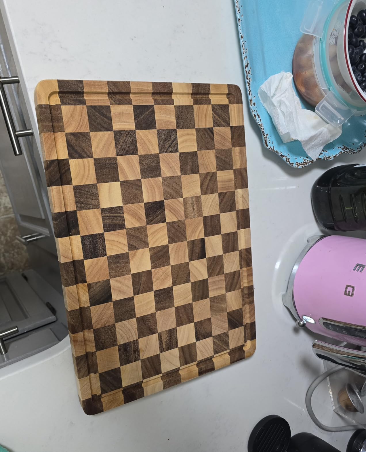 THETCHRY Cutting Boards for Kitchen, Checkered Walnut Wooden Cutting Board customer photo 1