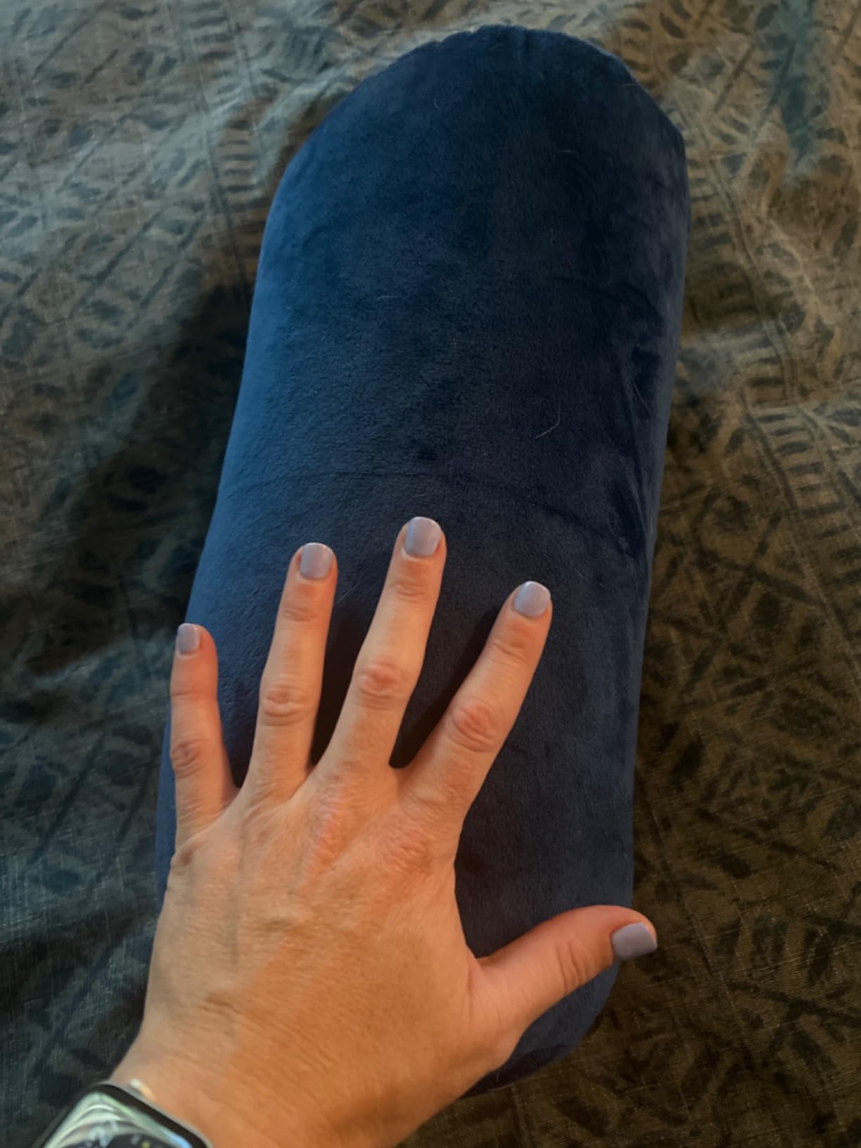 1 MIDDLE ONE Bolster Pillow with Removable Velvet Cover, Round Cylinder Neck Roll Pillow for Head, Back, Leg Support, Decorative Bed and Couch Pillow 16 x 6 Inches (Grey) customer photo 1