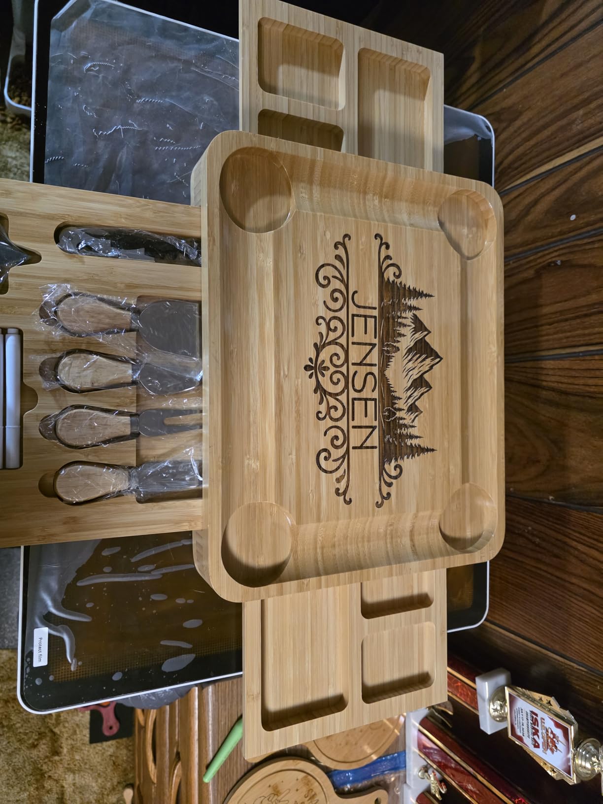 CAWIU Large Bamboo Charcuterie Board Set with Lid, Drawers, Black customer photo 1
