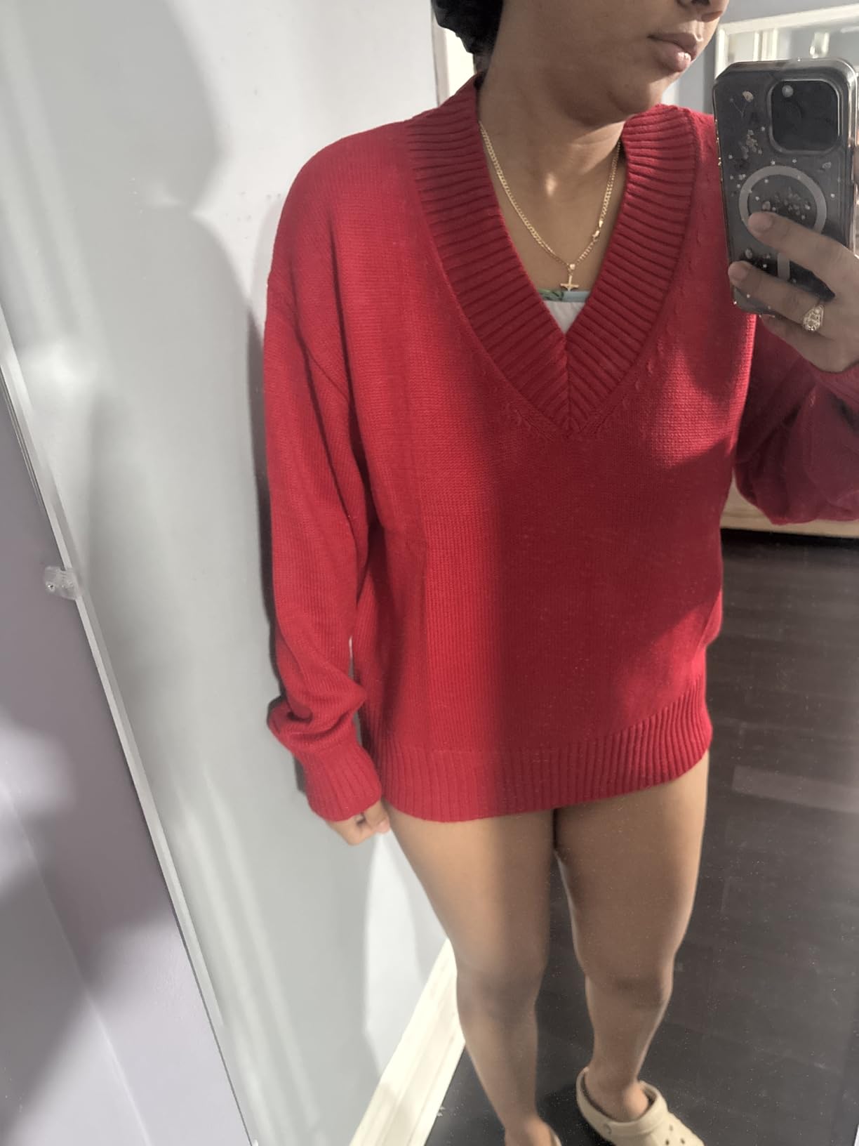SUUKSESS Women Cashmere Blend Oversized Sweater V Neck Long Sleeve Pullover customer photo 1