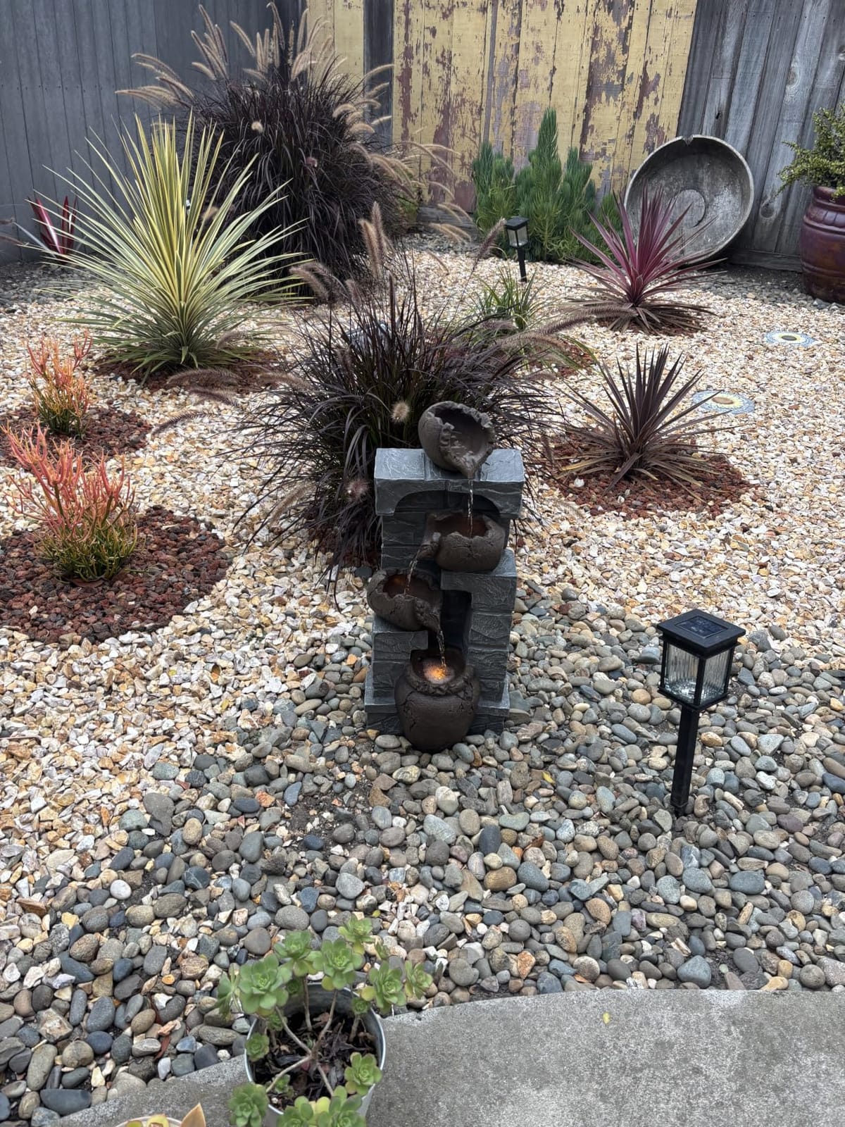 Solar Powered Water Fountain Outdoor, Vintage Cracked Pot & Stone Waterfall Fountain with LED Lights, Relaxing Flowing Water Feature Landscape Decor for Garden, Patio, Yard customer photo 1