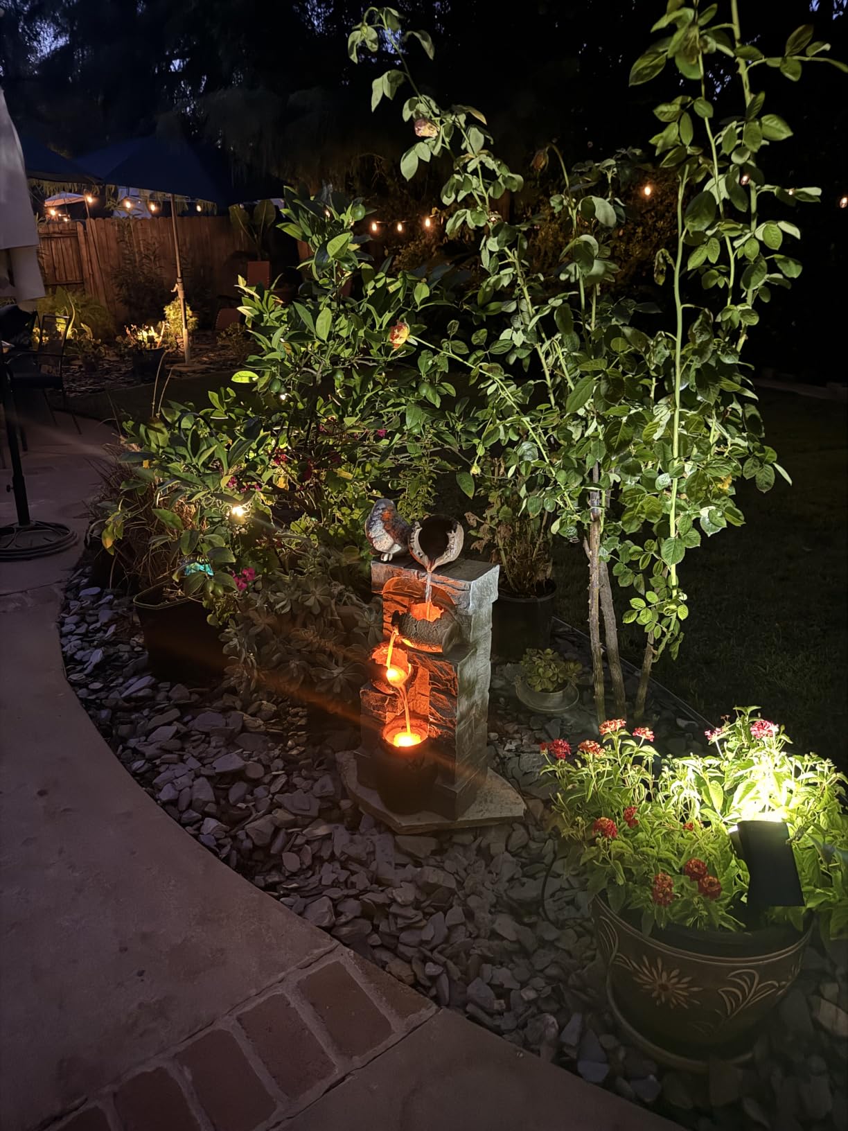 Solar Powered Water Fountain Outdoor, Vintage Cracked Pot & Stone Waterfall Fountain with LED Lights, Relaxing Flowing Water Feature Landscape Decor for Garden, Patio, Yard customer photo 2