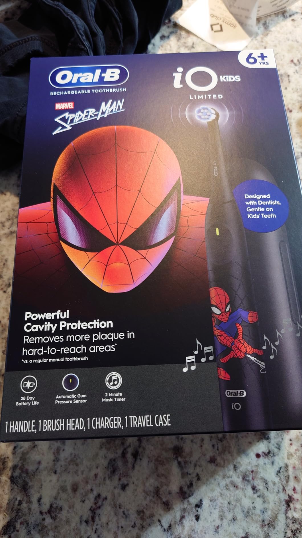 Oral-B iO Kids Limited Rechargeable Electric Powered Toothbrush, Spiderman with 1 Gentle Care Brush Head - Automatic Pressure Sensor to Protect Gums - 3 Cleaning Settings - 2 Min Music Timer customer photo 1