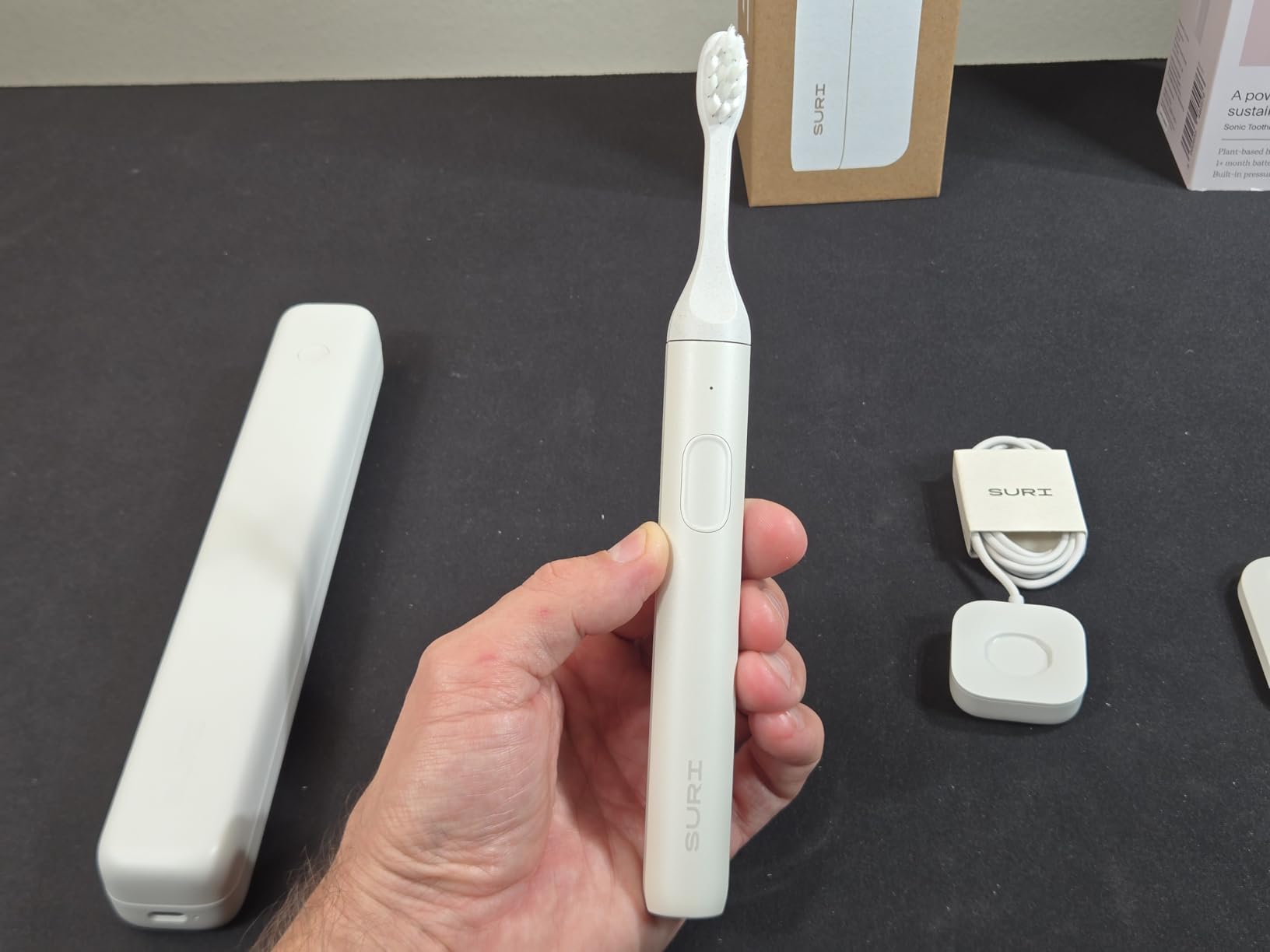 SURI Pro Sonic Electric Toothbrush | Over 4+ Weeks Battery | UV Cleaning Travel Case | Pressure Sensor | Aluminium Body | 2-Minute Timer | Plant-Based Head | Blue customer photo 2