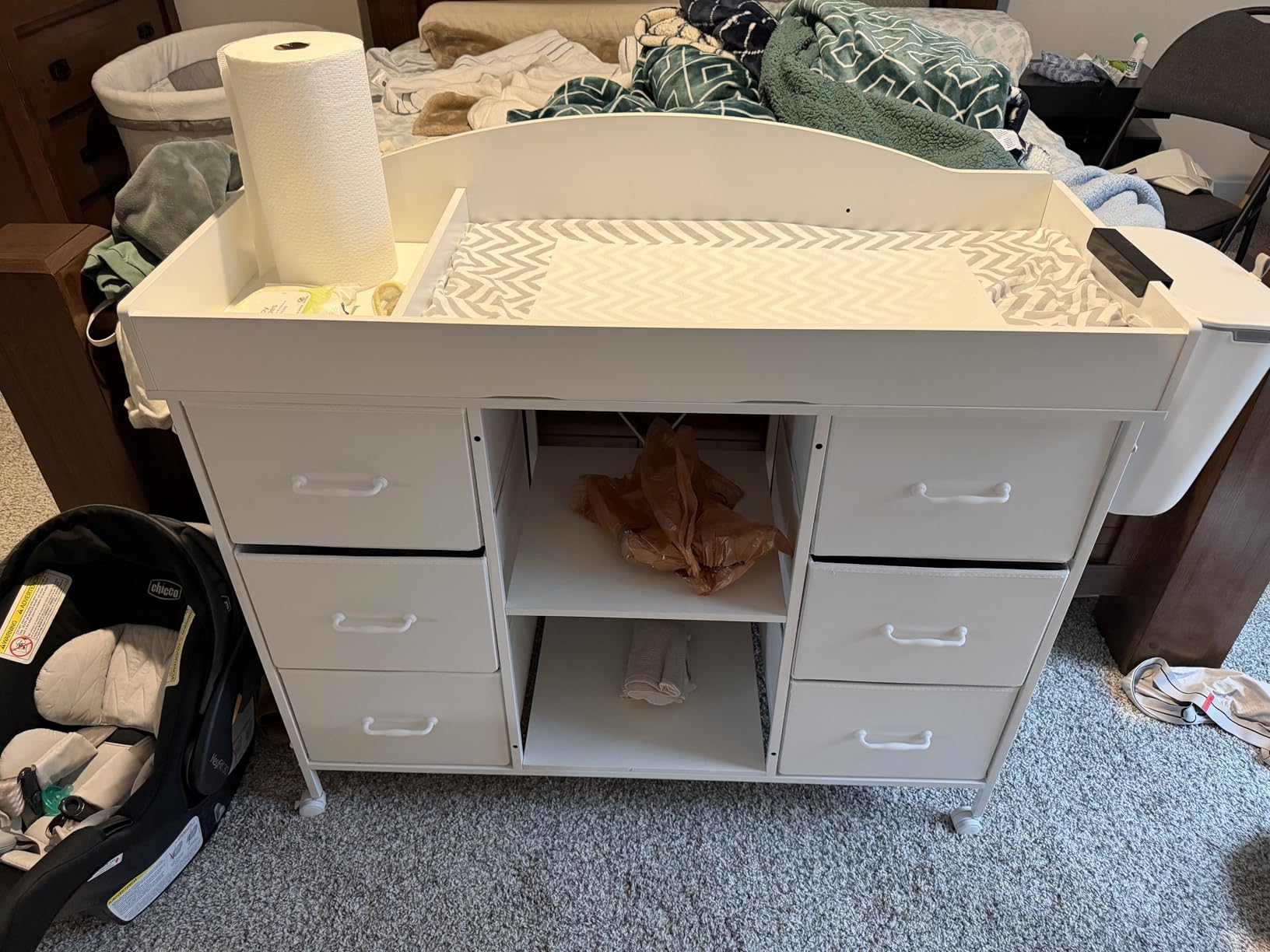 YeTom Changing Table, 6-Drawer Dresser, Adjustable Shelves, Mobile, White customer photo 1